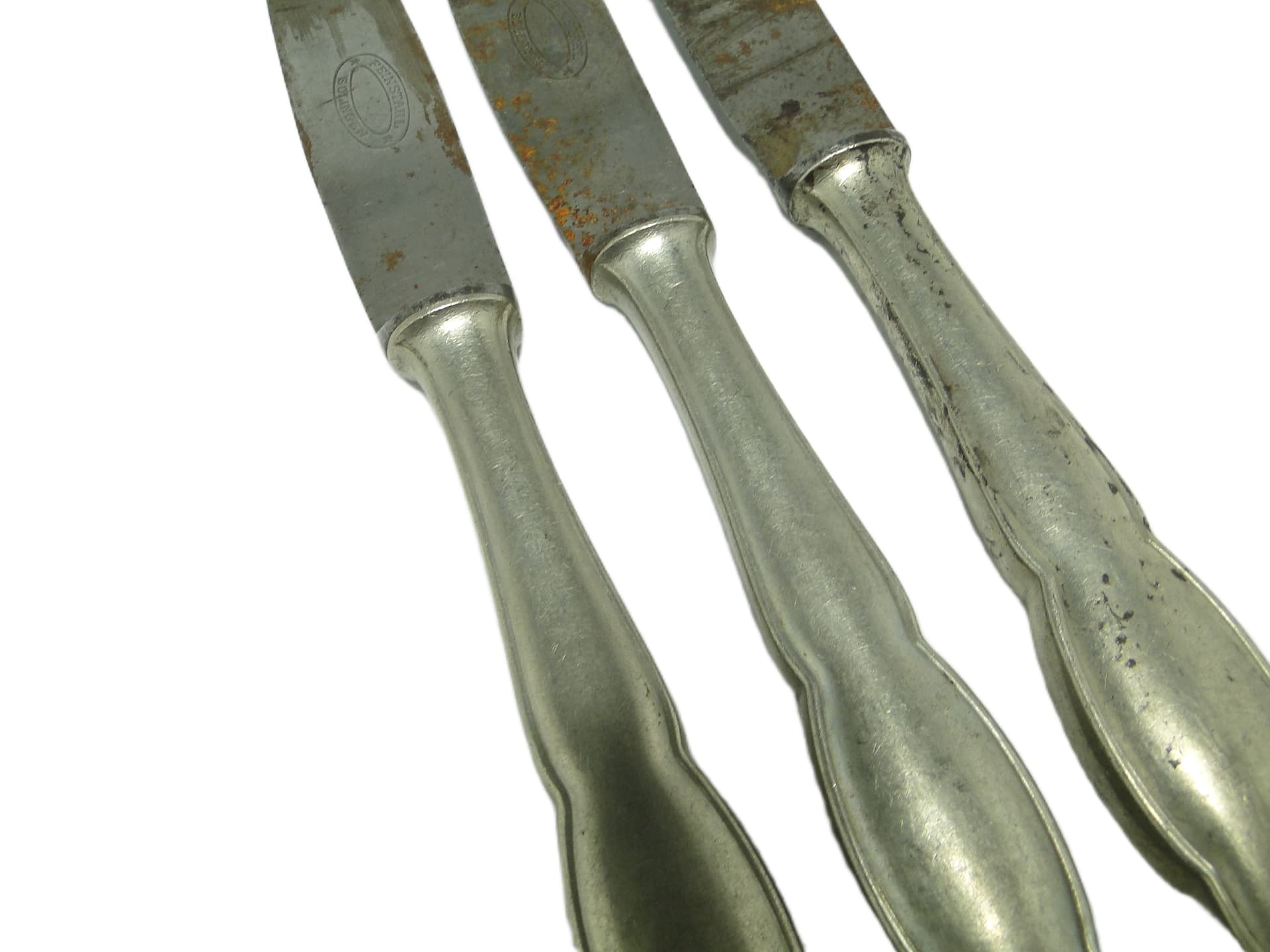 Set of three bread knives, mid-century modern, silver-plated brass, Poland, 1950s. - 96691