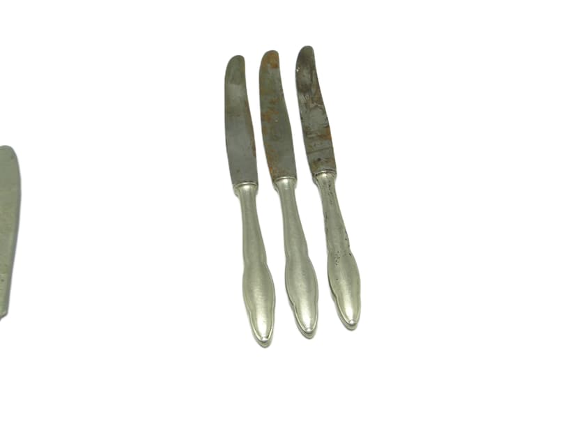 Set of three bread knives, mid-century modern, silver-plated brass, Poland, 1950s.