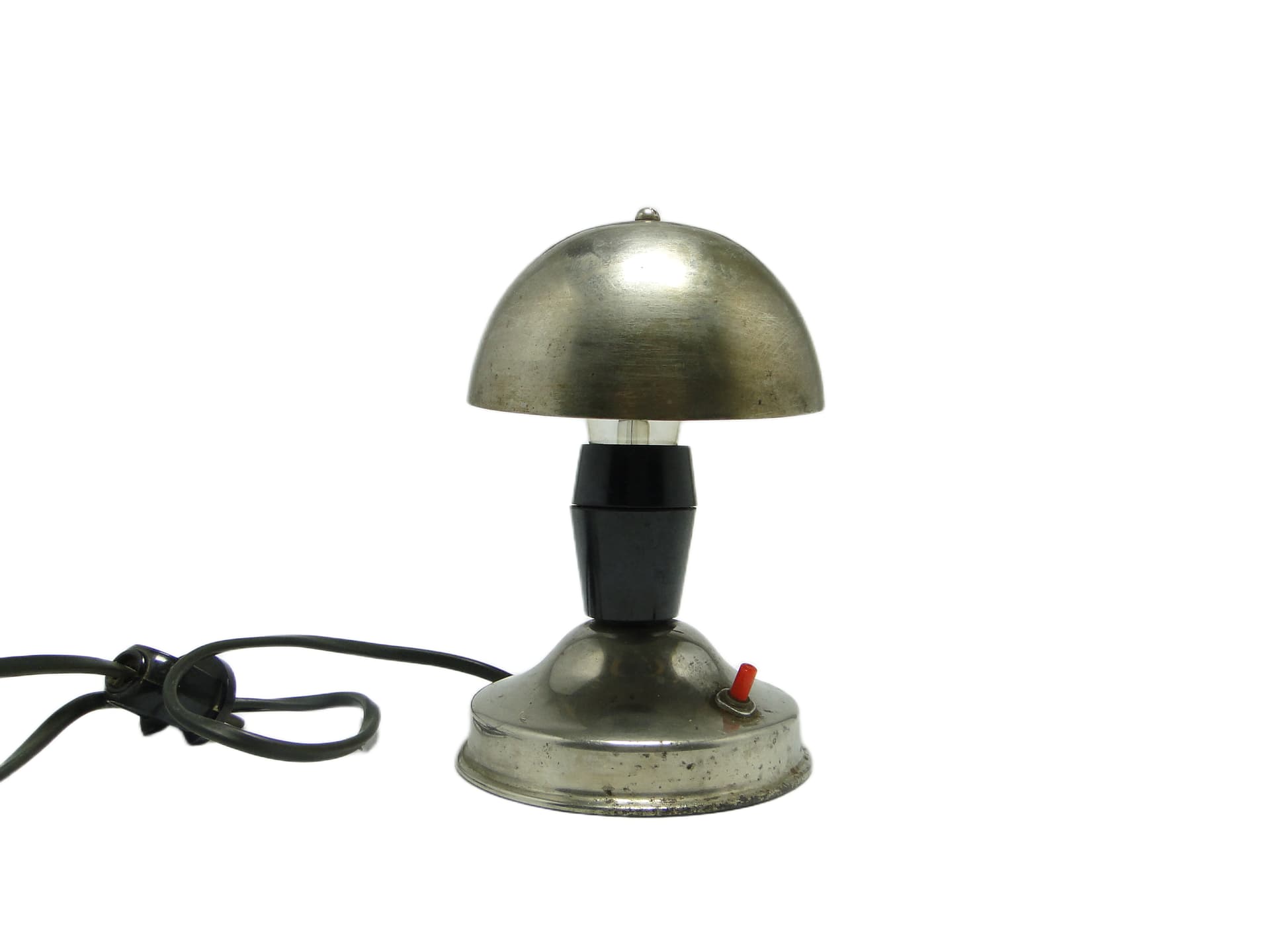 Lampa stołowa Grzybek, metal srebrny, bakelit czarny, Polska, lata 50. - 96732