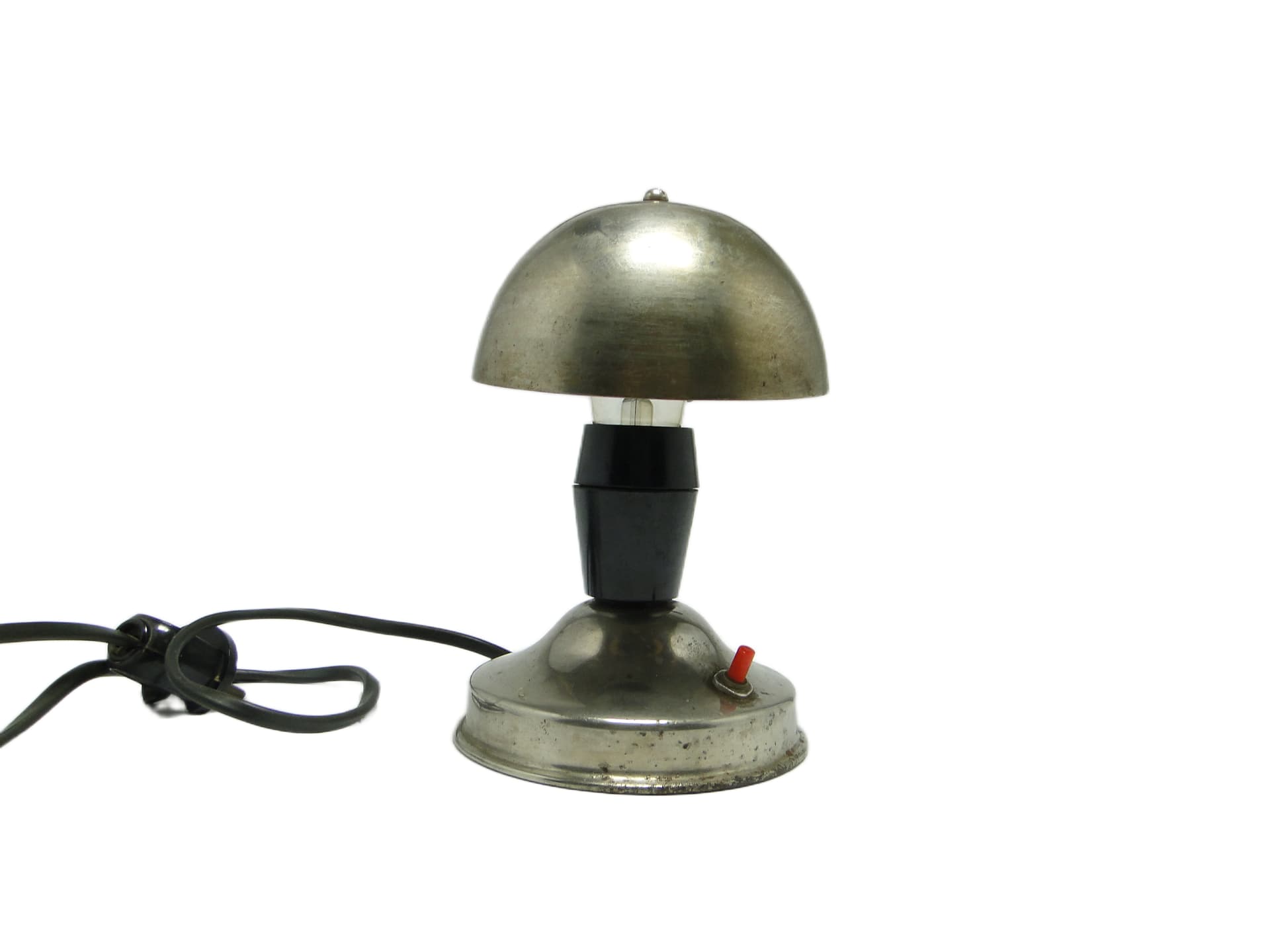 Lampa stołowa Grzybek, metal srebrny, bakelit czarny, Polska, lata 50. - 96731