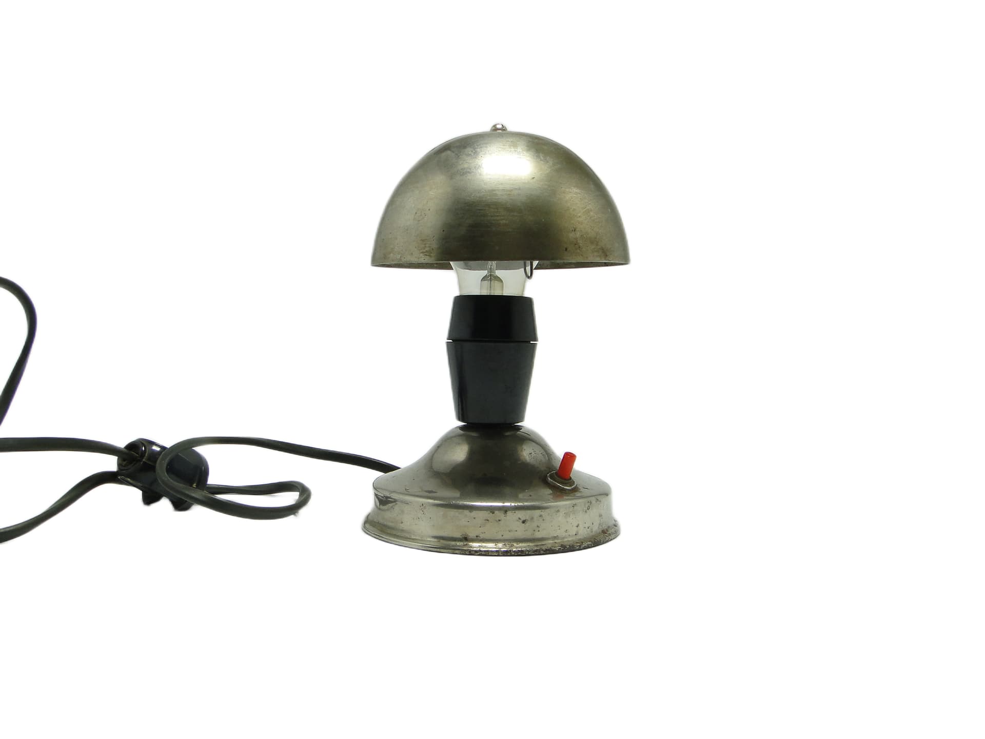 Lampa stołowa Grzybek, metal srebrny, bakelit czarny, Polska, lata 50. - 96727