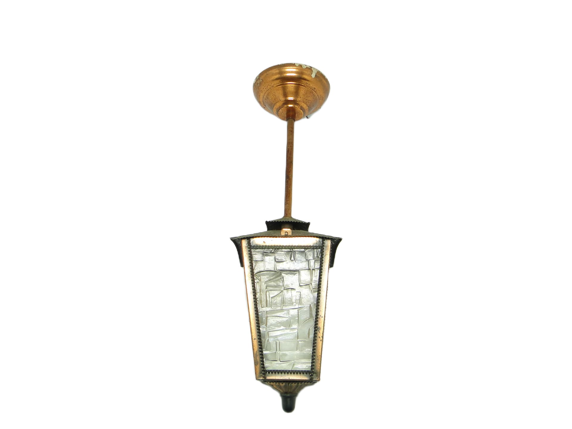 Art Deco ceiling lamp, copper, glass, Poland, 1970s. - 96749
