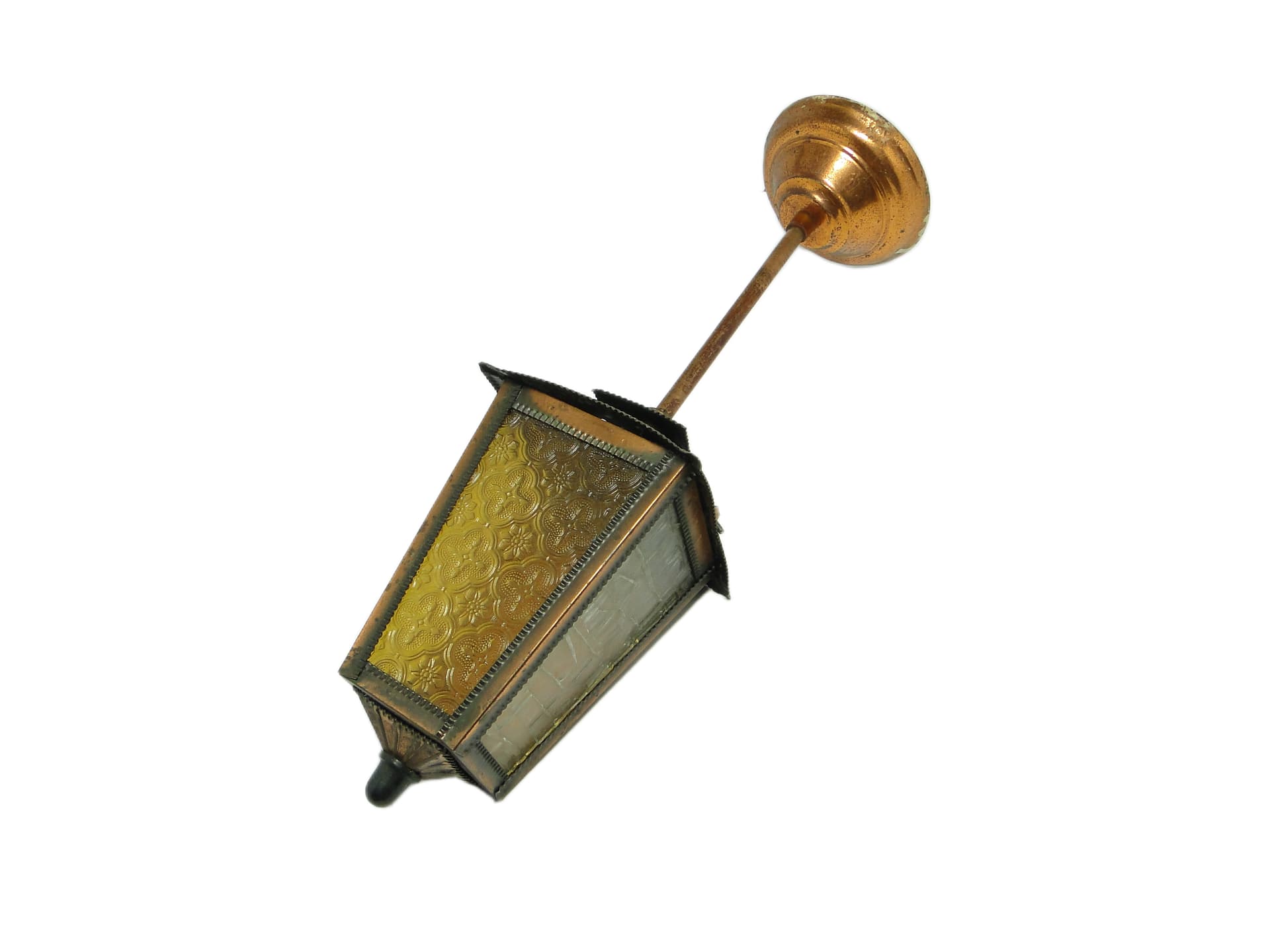 Art Deco ceiling lamp, copper, glass, Poland, 1970s. - 96752