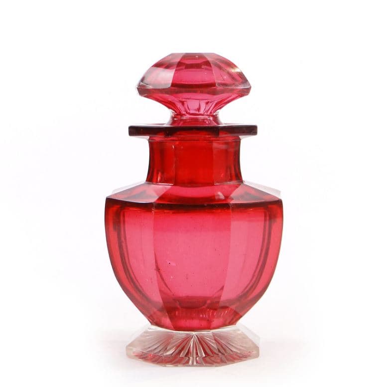 Biedermeier tea caddy, ruby crystal glass, Poland, 19th c.