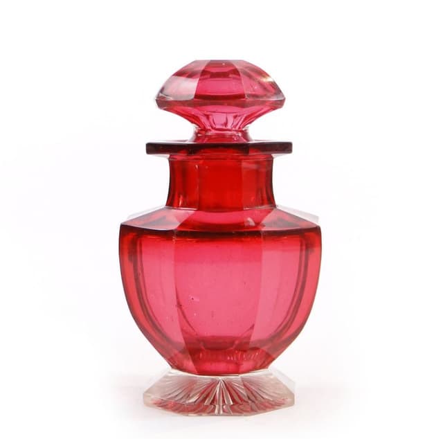 Biedermeier tea caddy, ruby crystal glass, Poland, 19th c. - DIMENSION