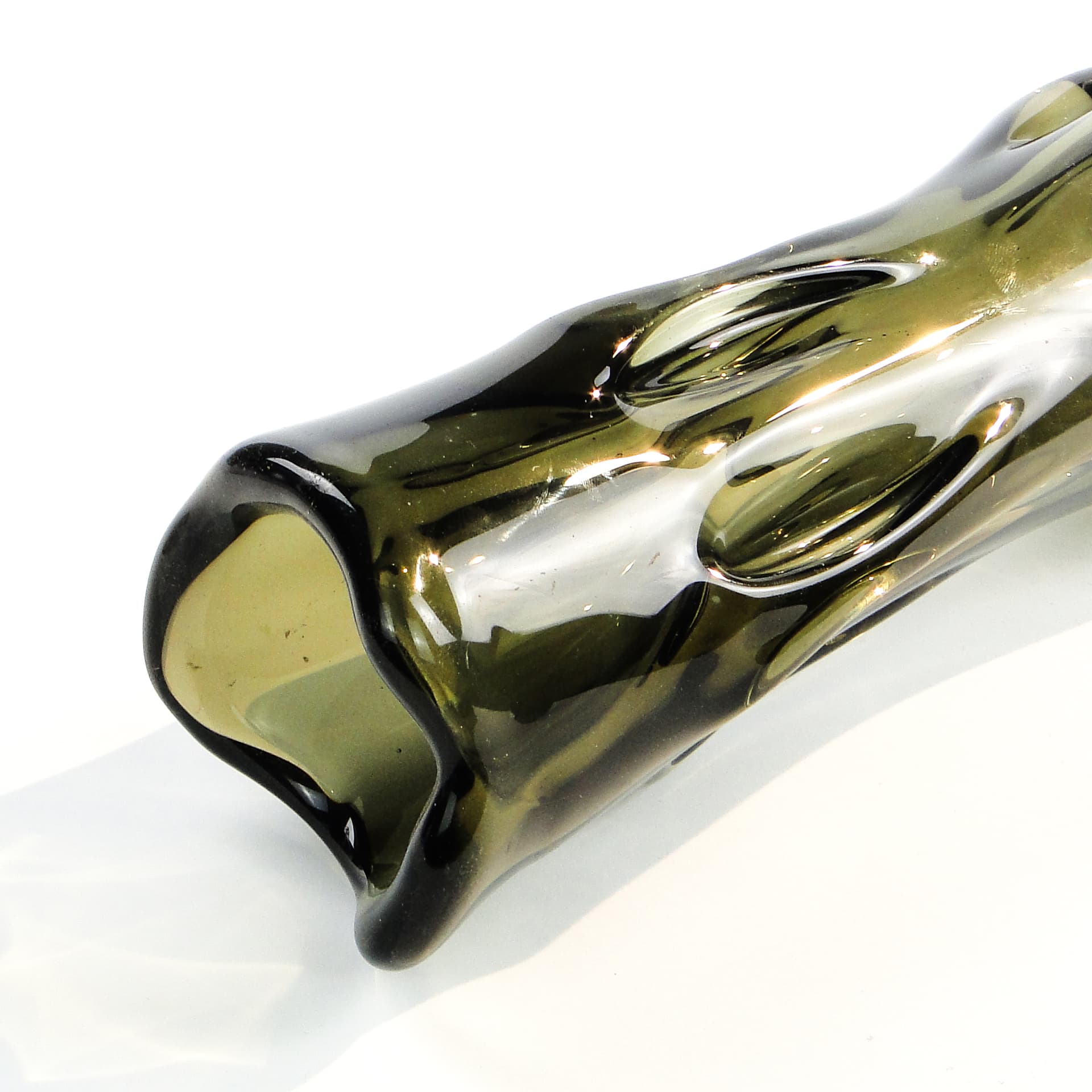 Wazon mid-century modern, szkło oliwkowe, Polska, lata 70. - 97528