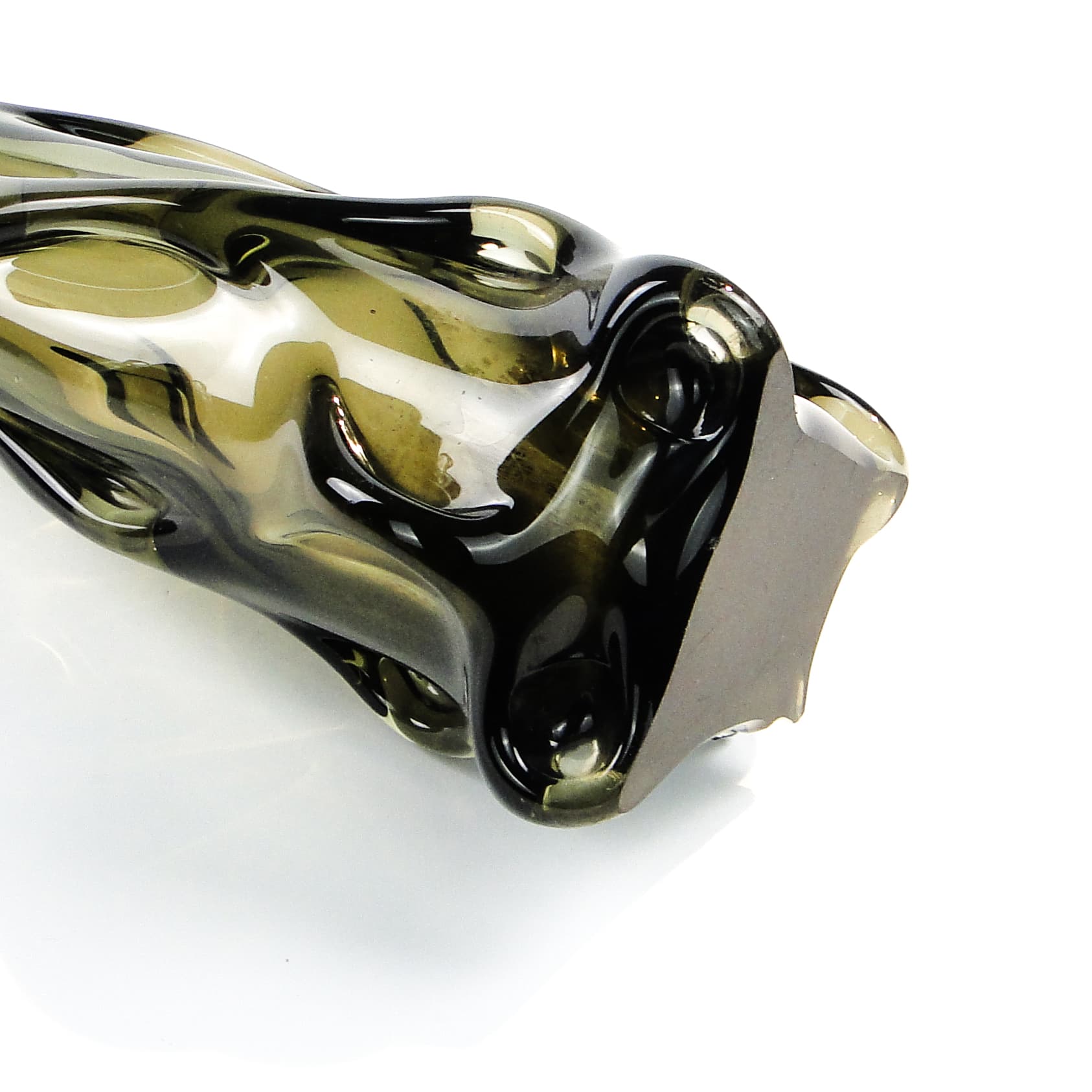 Wazon mid-century modern, szkło oliwkowe, Polska, lata 70. - 97529