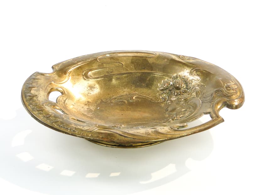 Art Nouveau platter, gilded brass, Bracia Zolberg, Poland, 19th c.