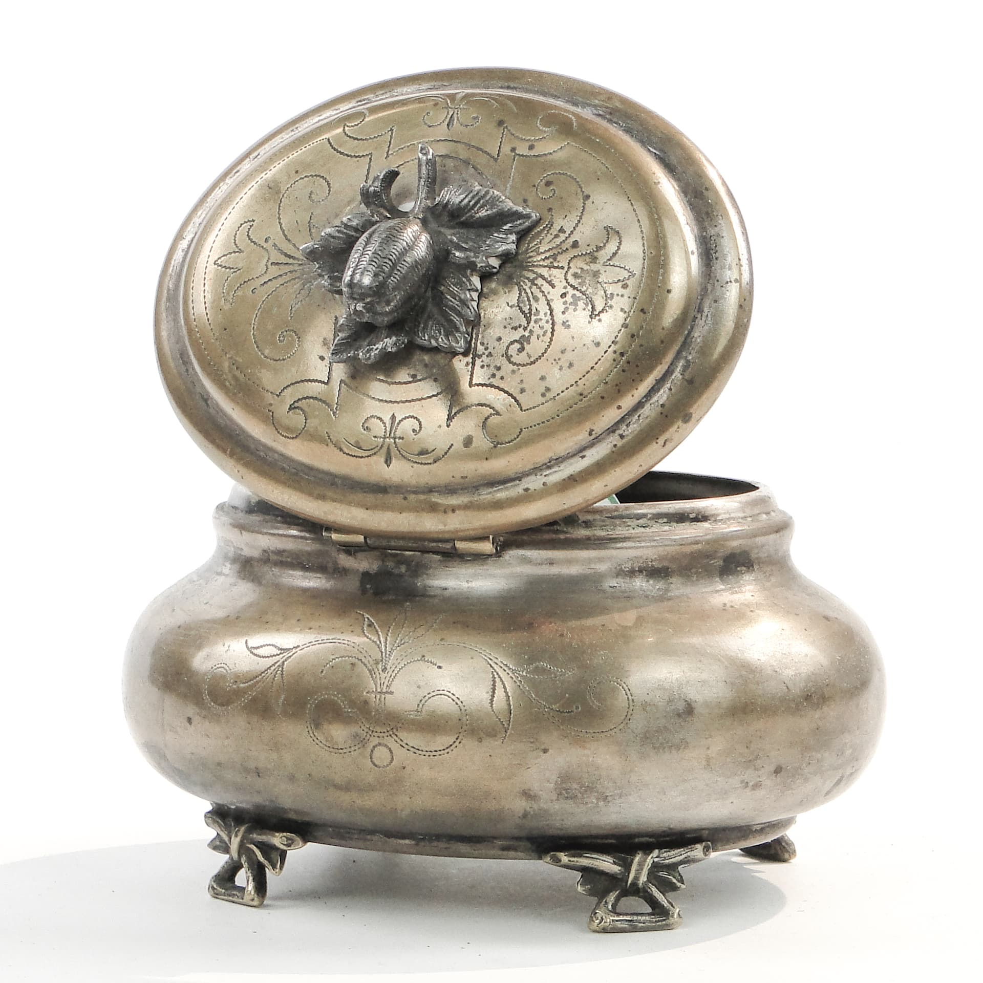 Cukiernica eliptyczna eklektyczna, mosiądz srebrzony, Austria, XIX w. - 97637