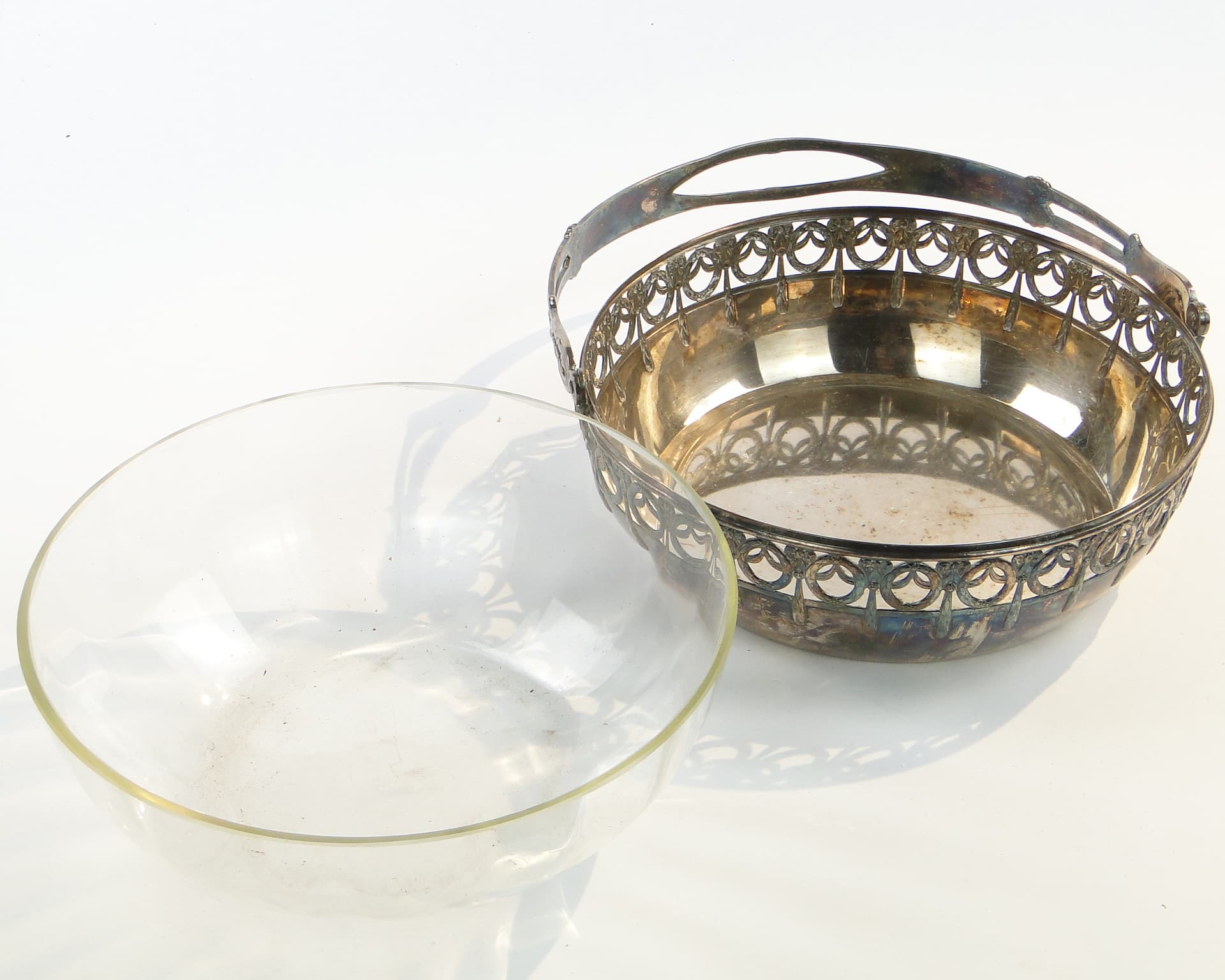 Kosz na owoce, secesja, mosiądz srebrzony, WMF, Niemcy, początek XX w. - 97715