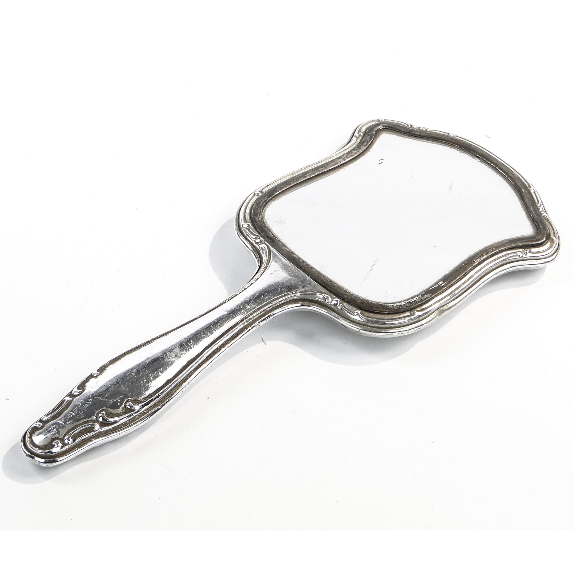 Hand mirror, Art Deco, silver-plated brass, United Kingdom, 1950s.