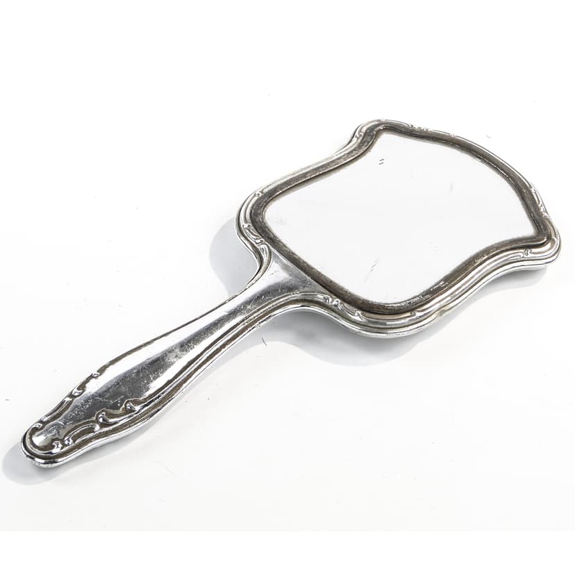 Hand mirror, Art Deco, silver-plated brass, United Kingdom, 1950s.