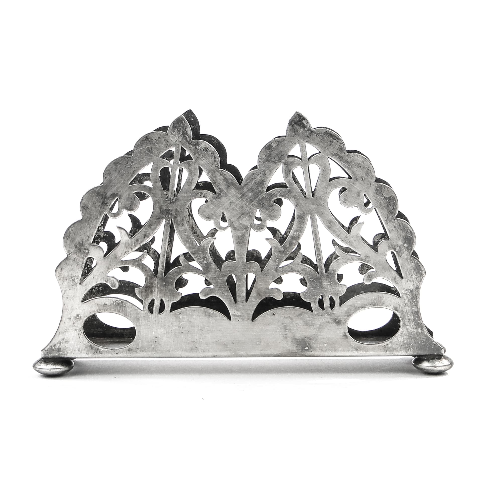 Art Deco napkin holder, silver-plated brass, Germany, 1950s.