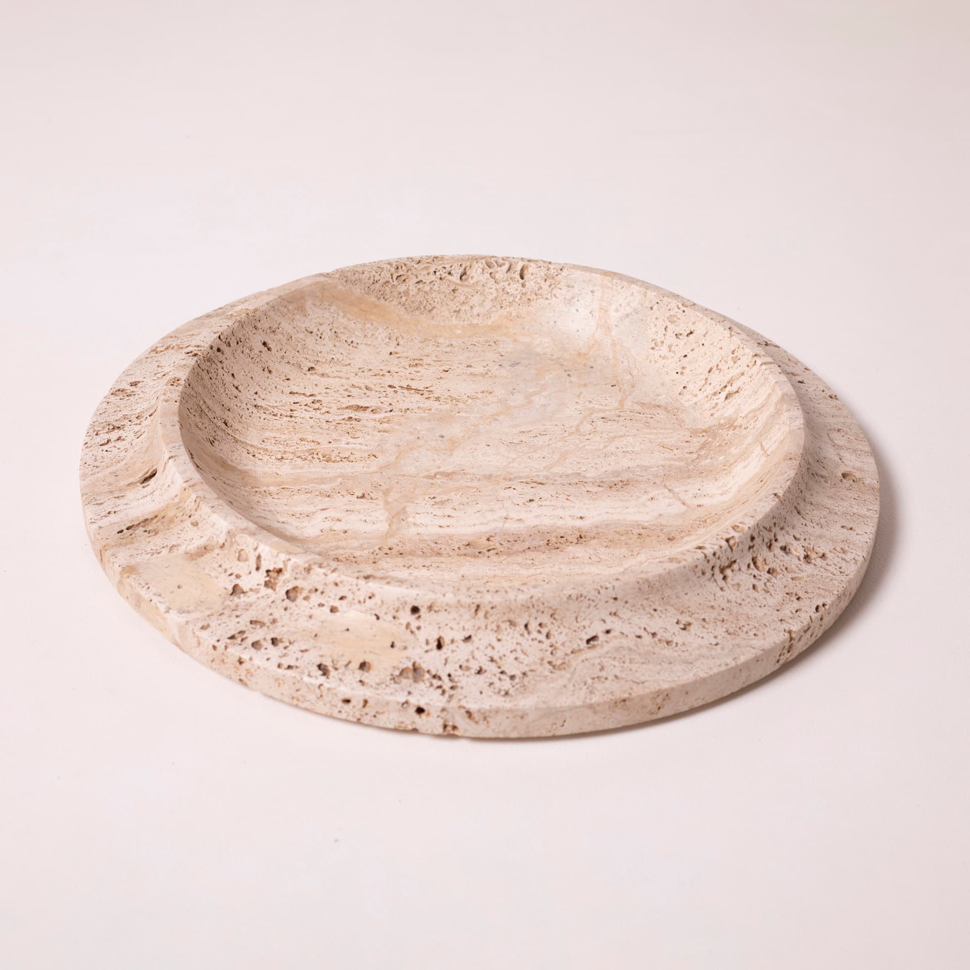 Platter, beige travertine, Italy, 1980s. - 94384