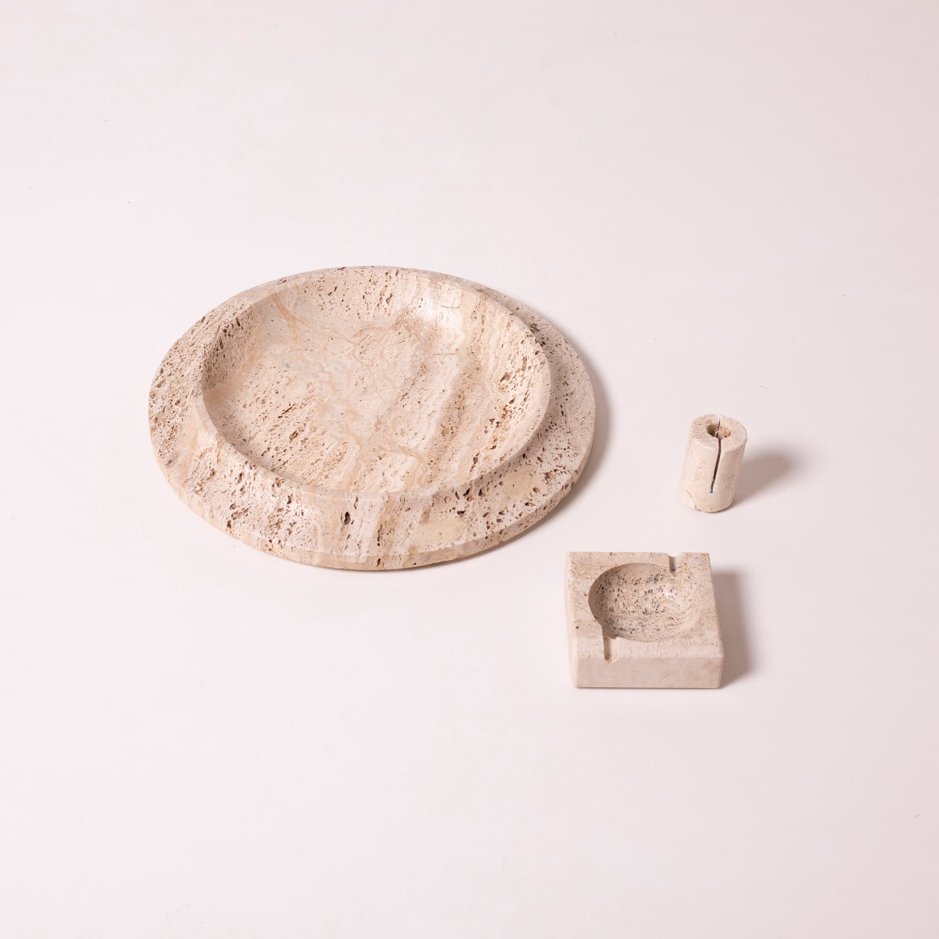 Platter, beige travertine, Italy, 1980s. - 94386
