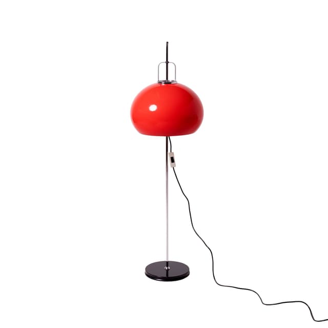 Floor lamp Lucerna, red plexiglass, chrome steel, by L. Massoni, Meblo, Slovenia, 1970s. - DIMENSION