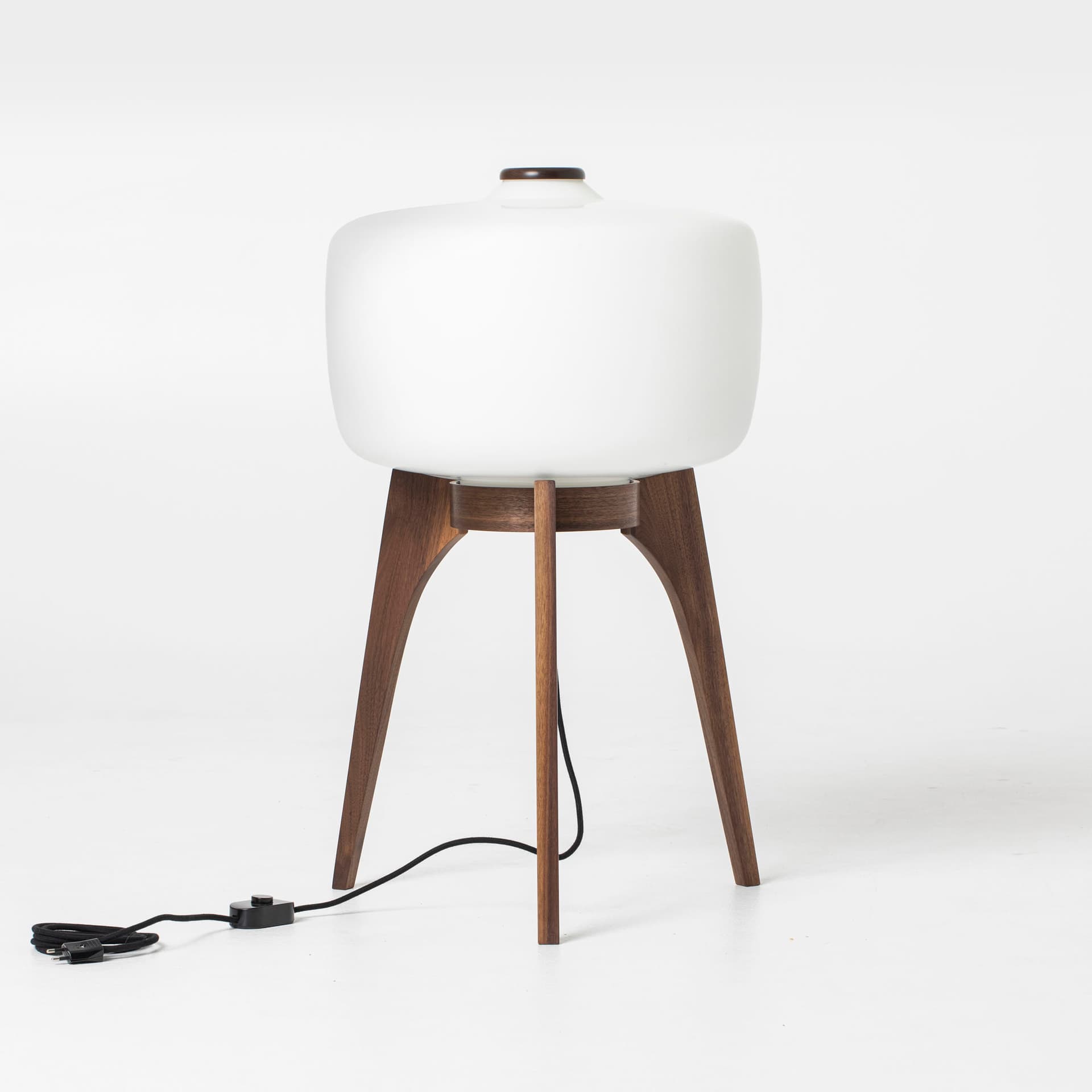 Floor lamp ULUV, white glass, walnut, Valasske Mezirici, Czechoslovakia, 1960s. - 94461