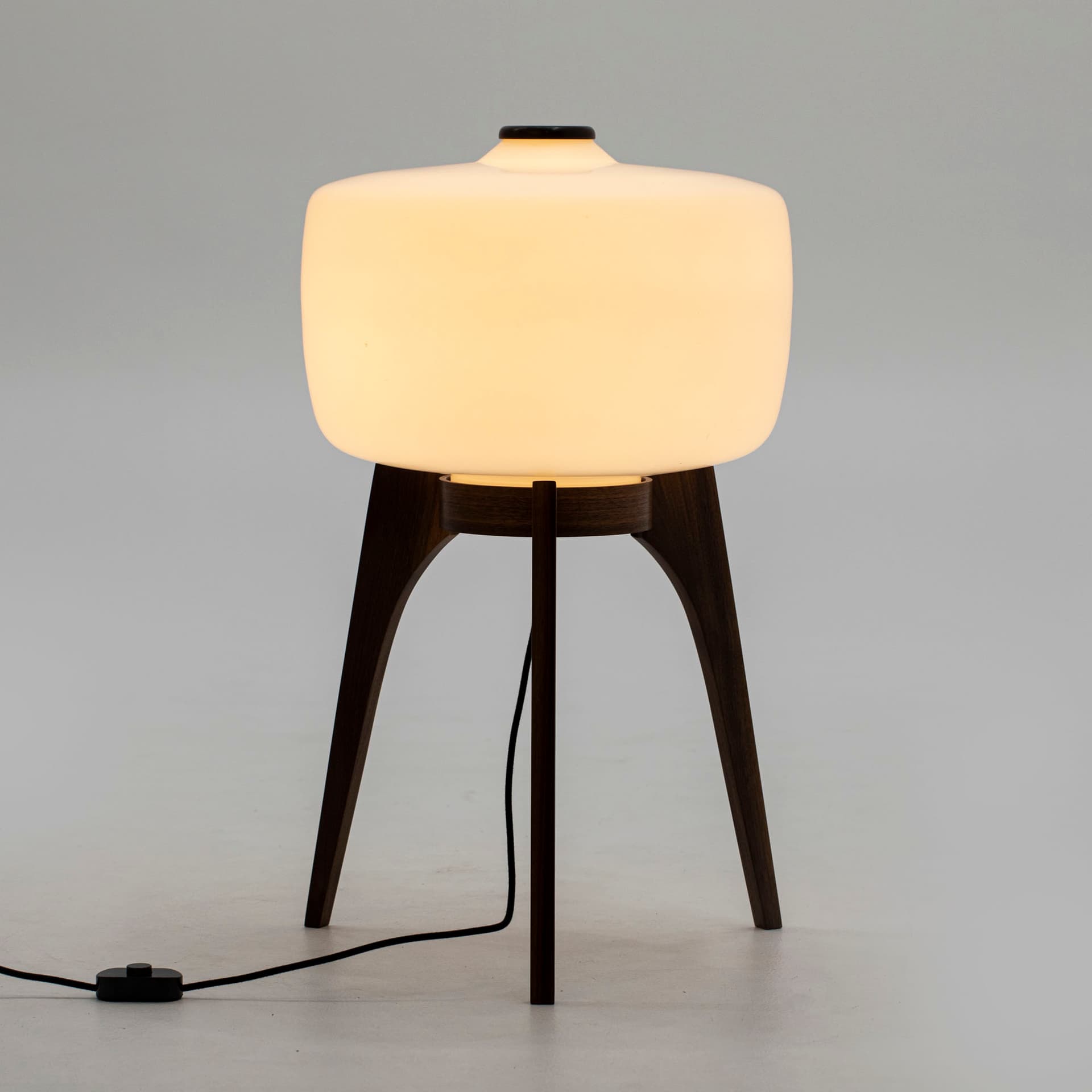 Floor lamp ULUV, white glass, walnut, Valasske Mezirici, Czechoslovakia, 1960s. - 94464