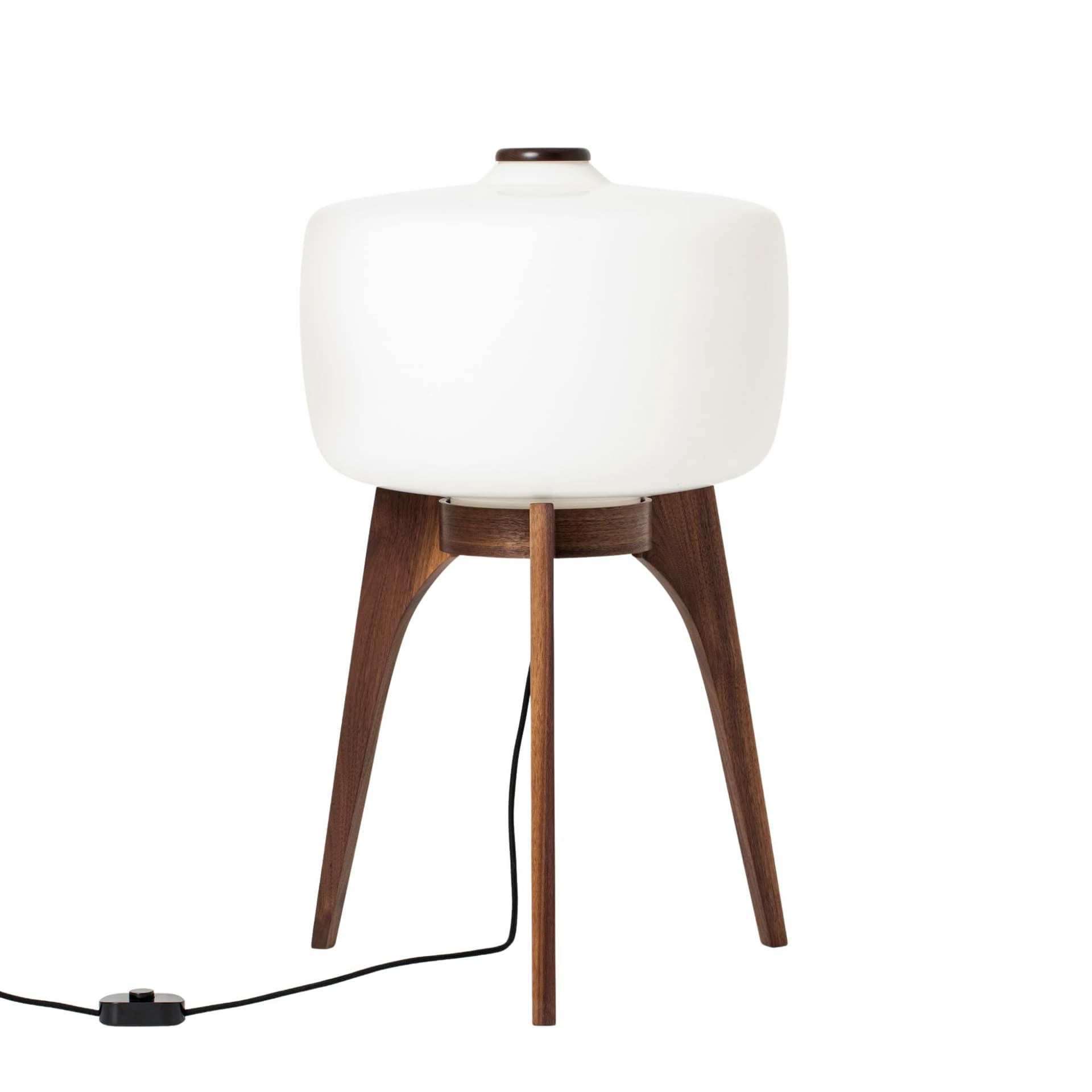 Floor lamp ULUV, white glass, walnut, Valasske Mezirici, Czechoslovakia, 1960s.