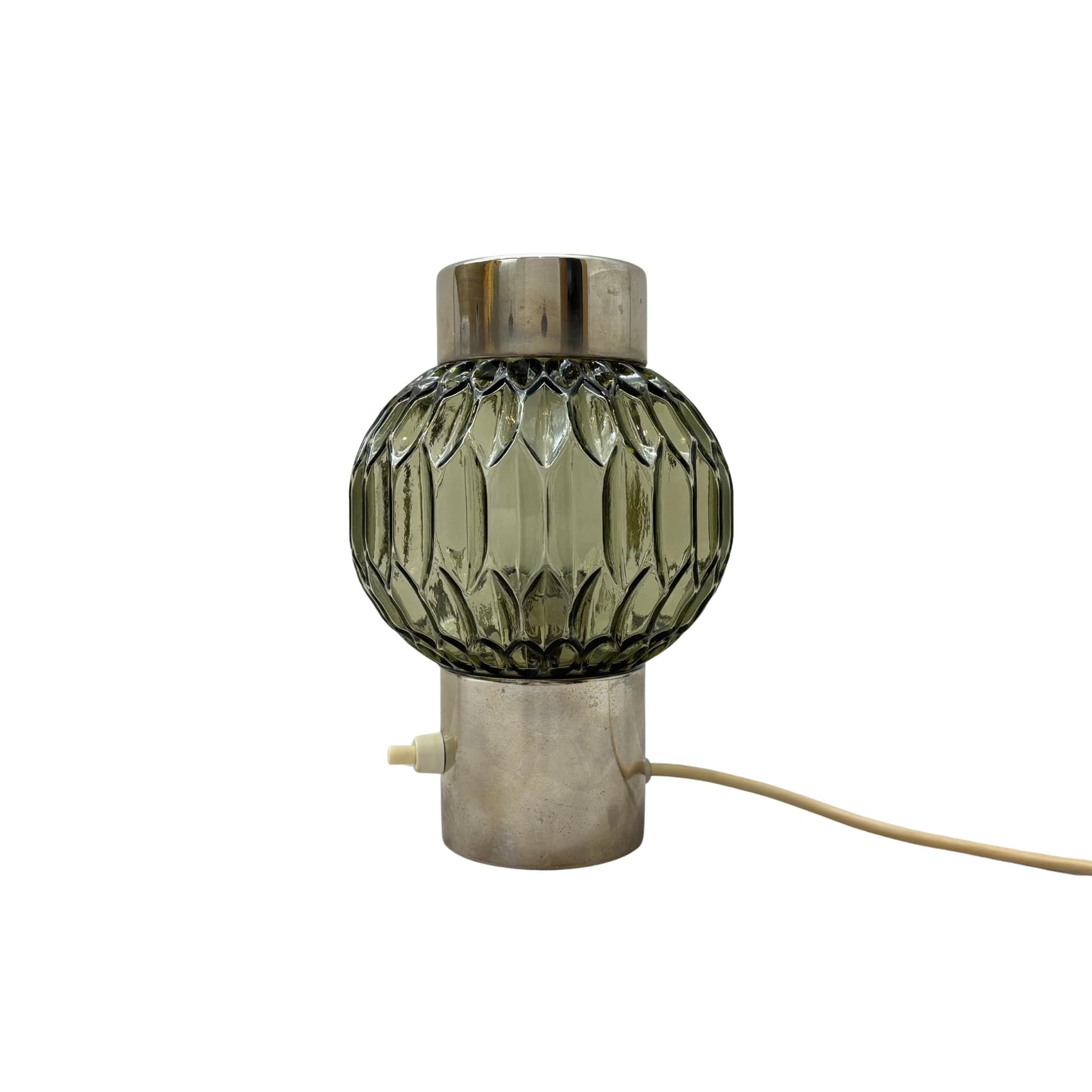 Lampka stołowa, srebrny, mosiądz chromowany, szkło, Niemcy, lata 70.