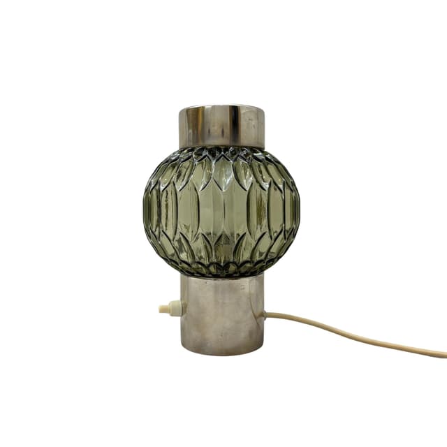 Lampka stołowa, srebrny, mosiądz chromowany, szkło, Niemcy, lata 70. - WYMIARY