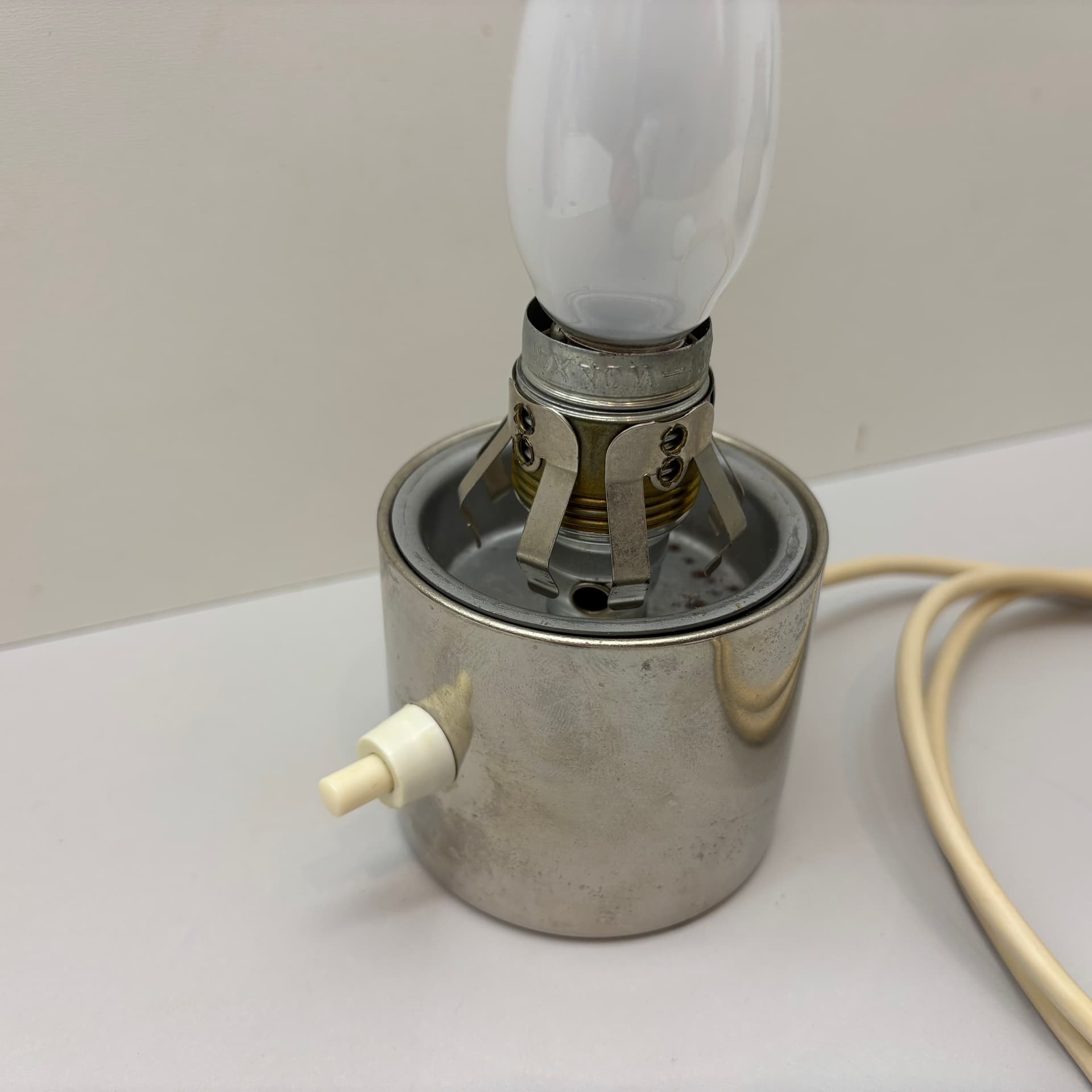 Lampka stołowa, srebrny, mosiądz chromowany, szkło, Niemcy, lata 70. - 94698