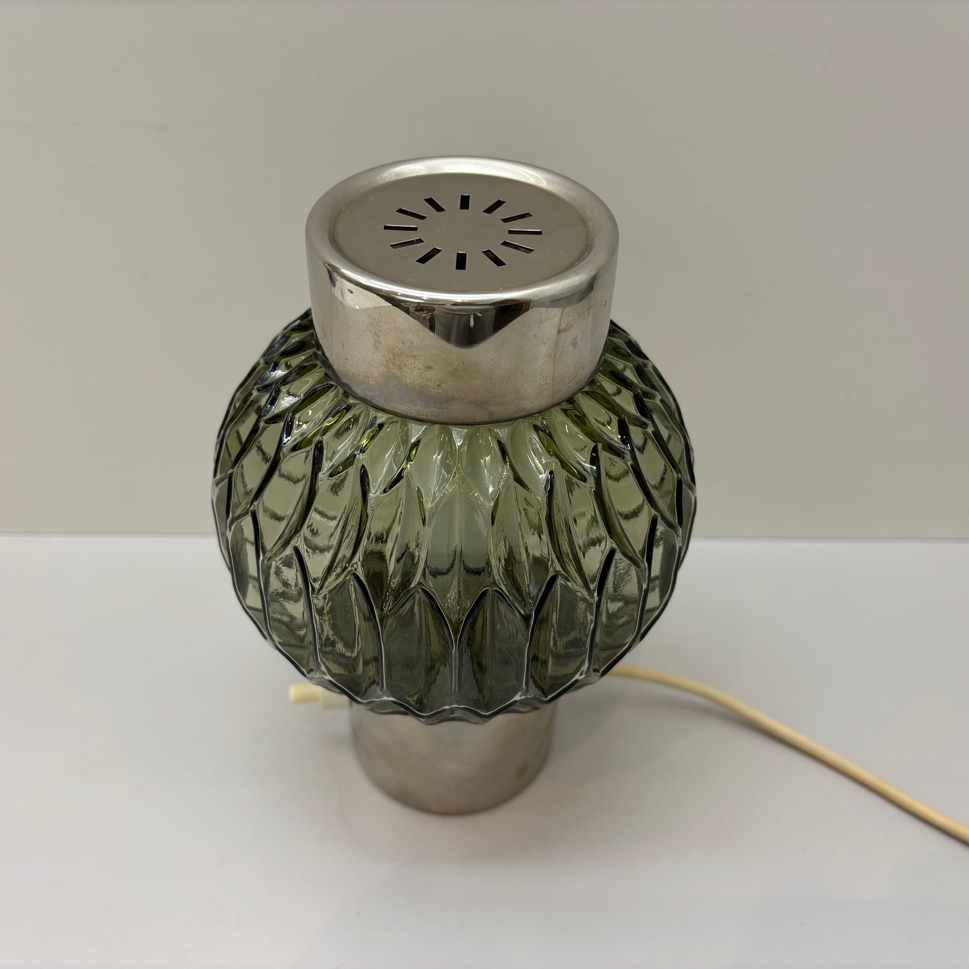 Lampka stołowa, srebrny, mosiądz chromowany, szkło, Niemcy, lata 70. - 94699