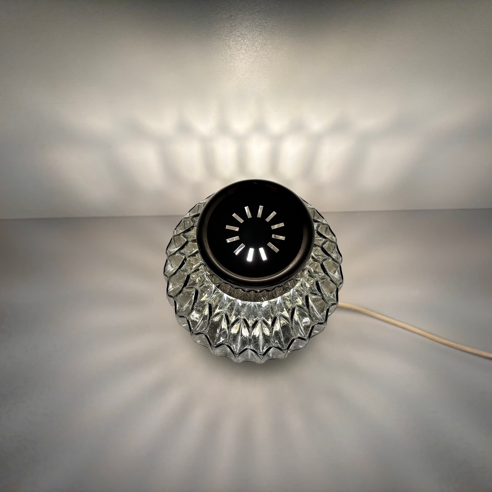 Lampka stołowa, srebrny, mosiądz chromowany, szkło, Niemcy, lata 70. - 94692