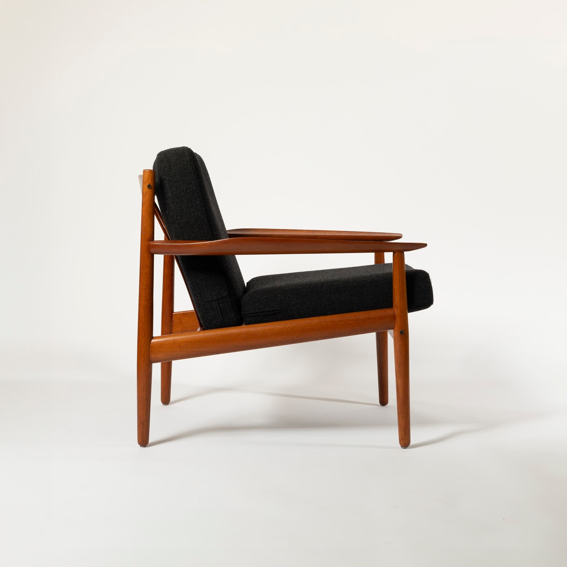 Armchair, black wool, teak, by A. Vodder, Glostrup Møbelfabrik, Denmark, 1960s. - 95513