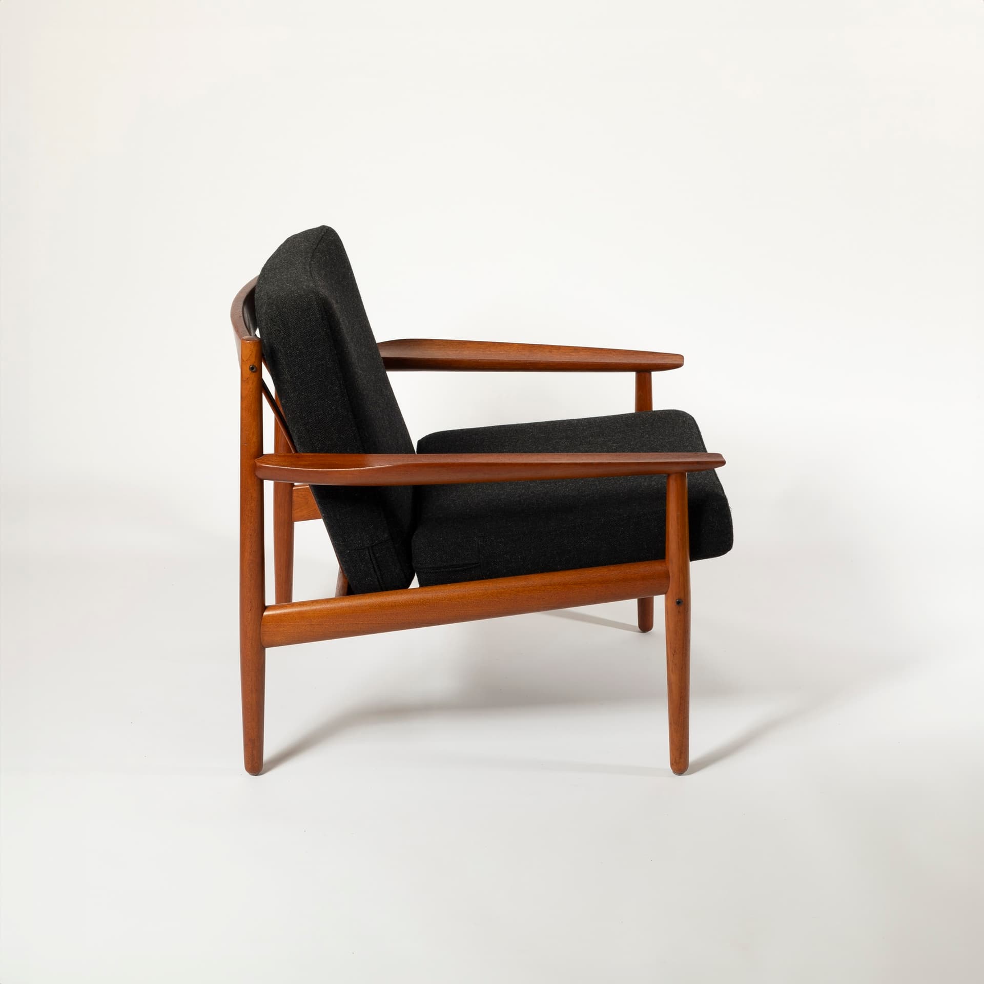 Armchair, black wool, teak, by A. Vodder, Glostrup Møbelfabrik, Denmark, 1960s. - 95514
