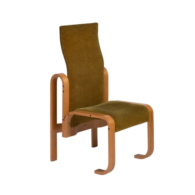 Armchair, olive, plywood, by J. Bocan, Dřevopodnik Holešov, Czechoslovakia, 1970s. - DIMENSION