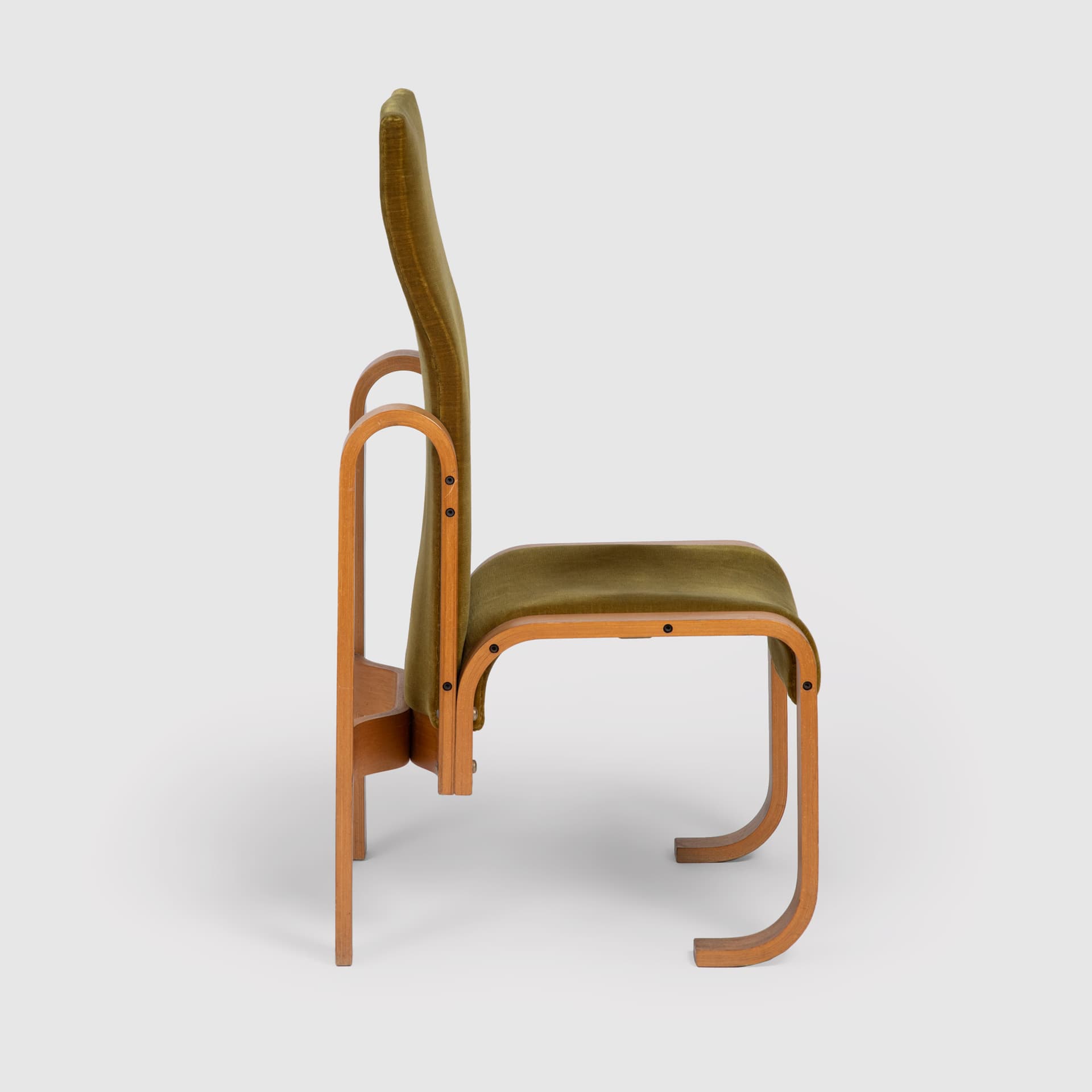 Armchair, olive, plywood, by J. Bocan, Dřevopodnik Holešov, Czechoslovakia, 1970s. - 95567