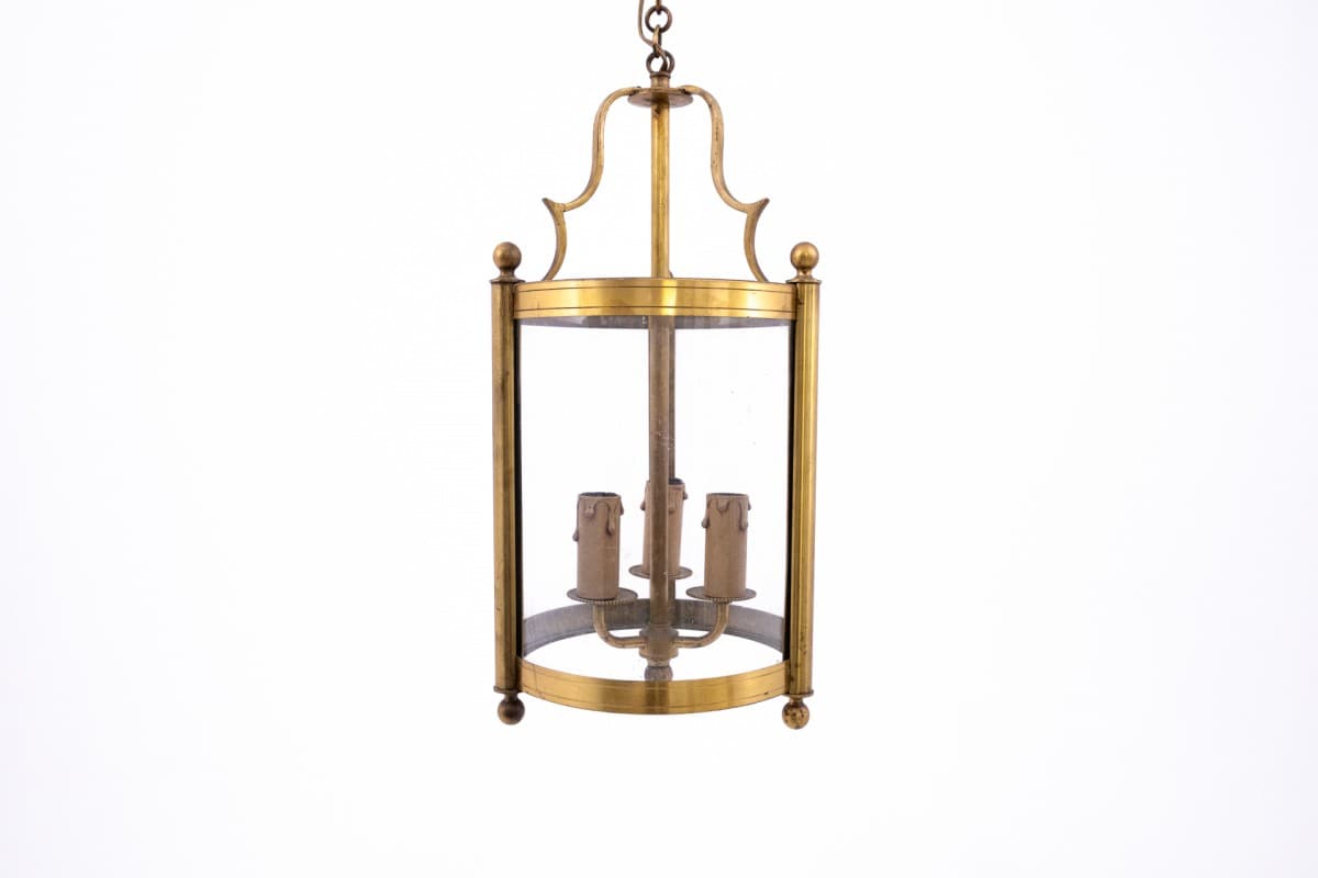 Złota mosiężna lampa wisząca, Francja, lata 60. - 57833