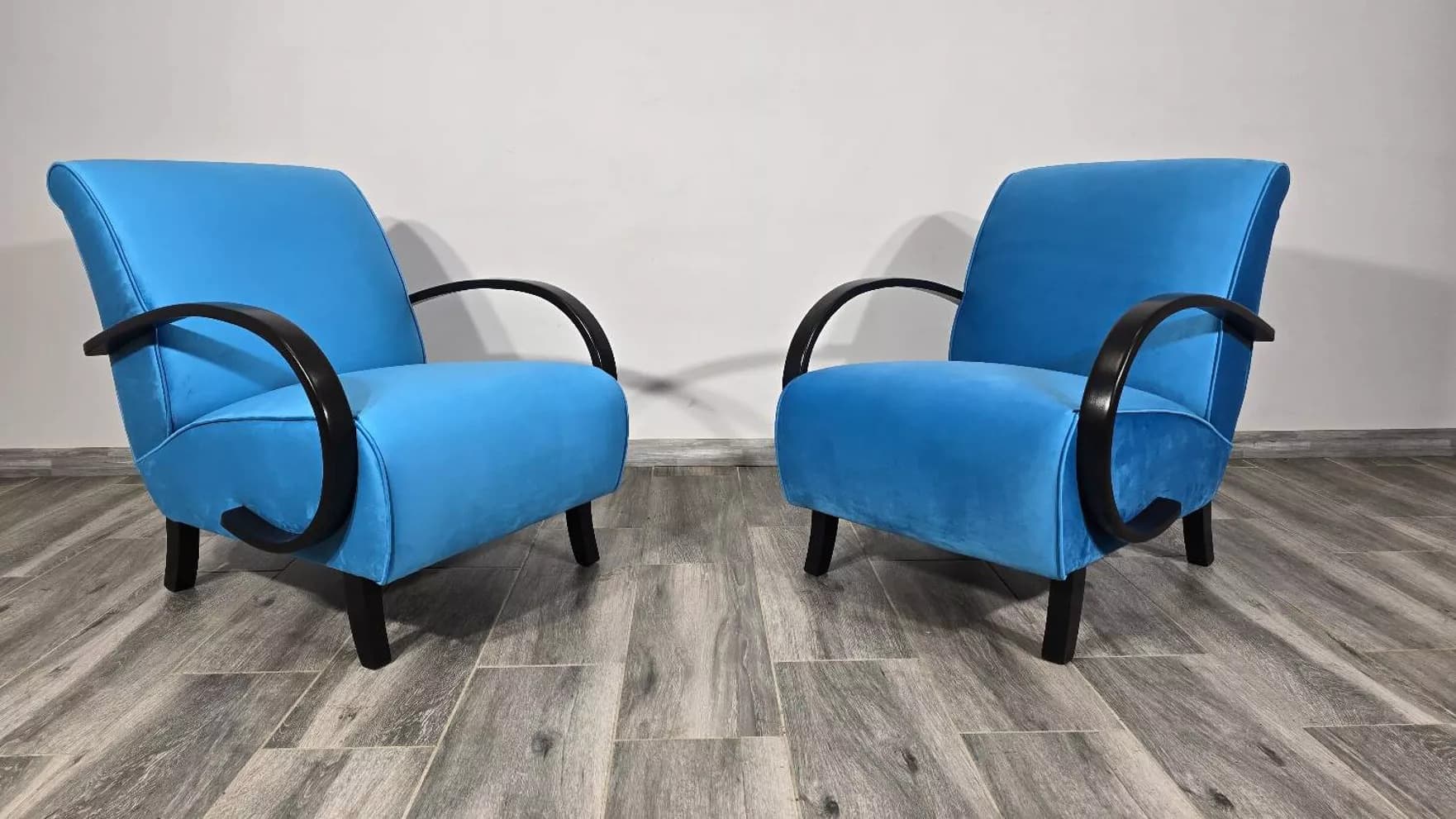 Armchair H 410, blue velvet, by J. Halabala, UP Závody, Czechoslovakia, 1960s. - 771