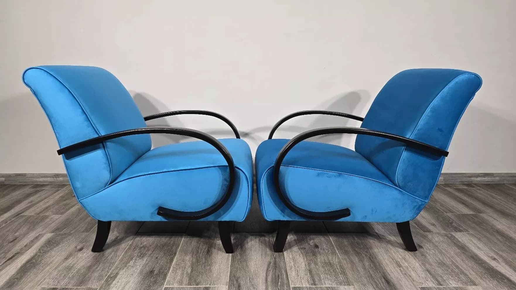 Armchair H 410, blue velvet, by J. Halabala, UP Závody, Czechoslovakia, 1960s. - 765