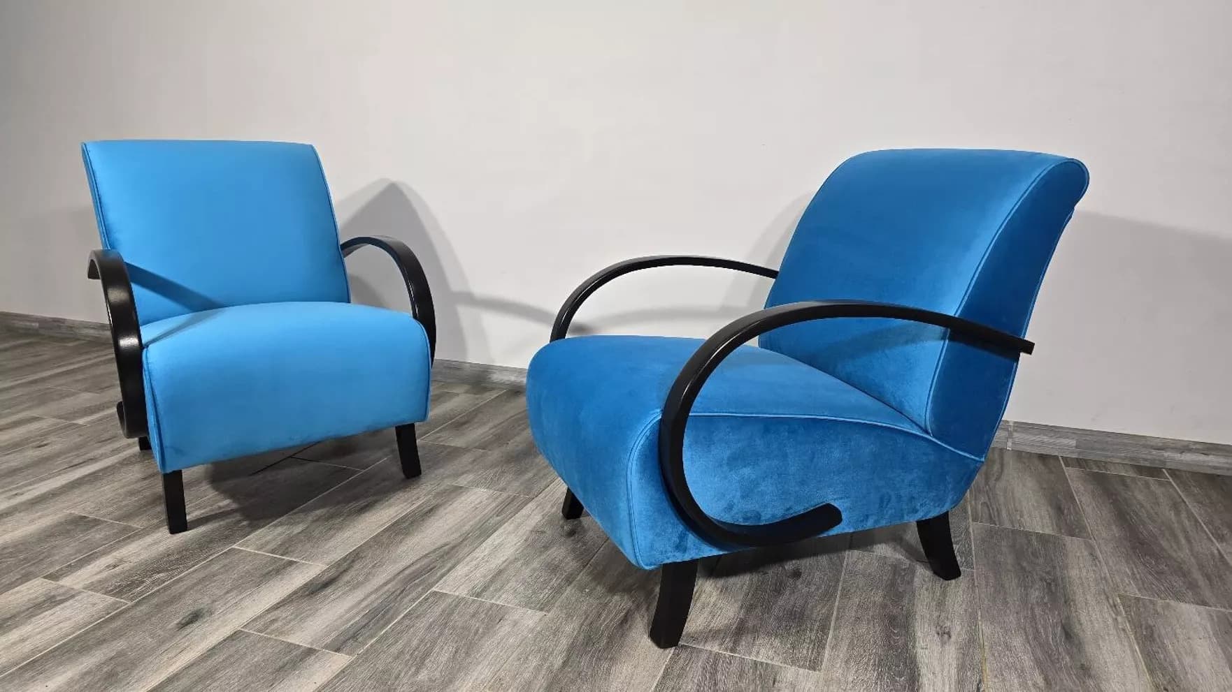 Armchair H 410, blue velvet, by J. Halabala, UP Závody, Czechoslovakia, 1960s. - 764