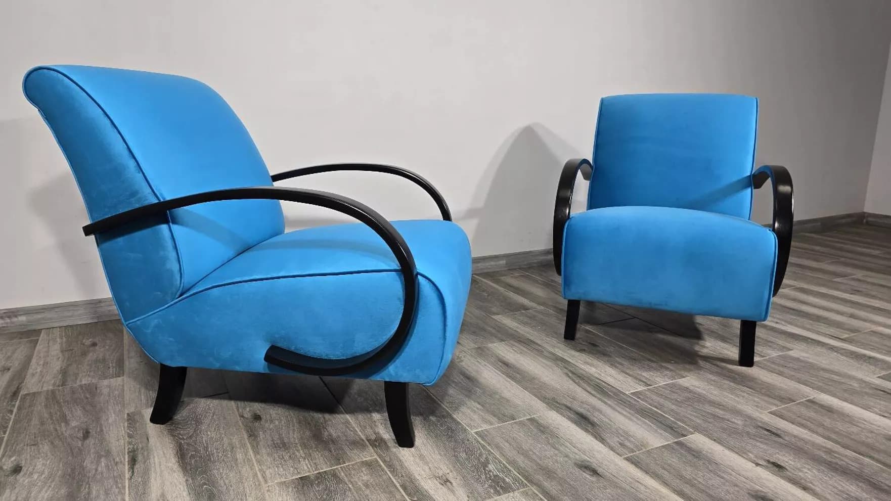 Armchair H 410, blue velvet, by J. Halabala, UP Závody, Czechoslovakia, 1960s. - 769