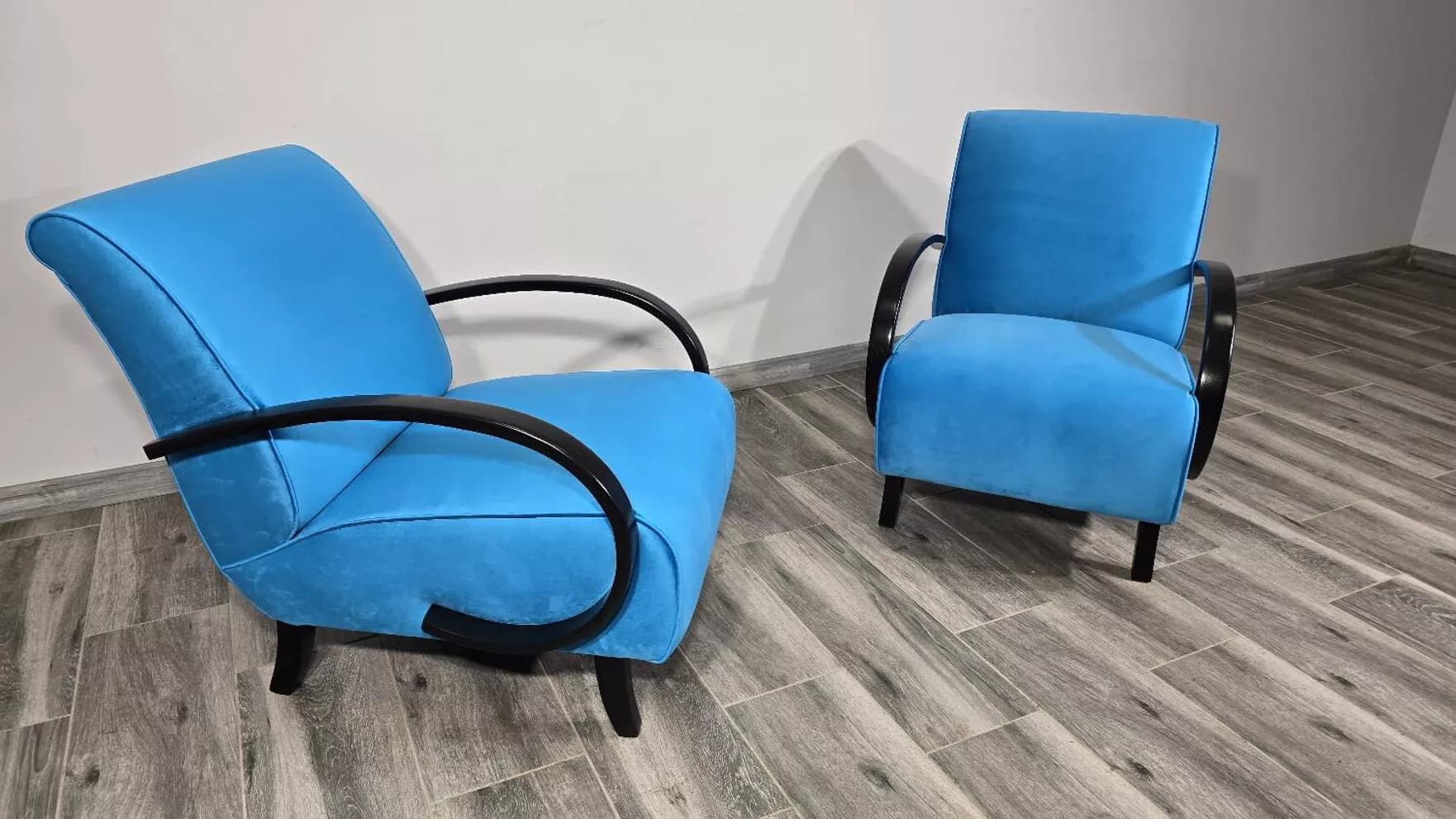 Armchair H 410, blue velvet, by J. Halabala, UP Závody, Czechoslovakia, 1960s. - 761