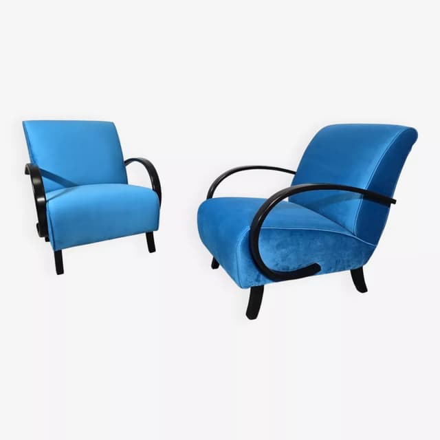 Armchair H 410, blue velvet, by J. Halabala, UP Závody, Czechoslovakia, 1960s. - DIMENSION