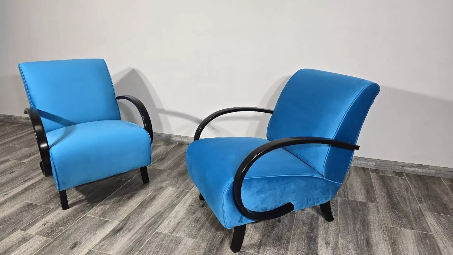 Armchair H 410, blue velvet, by J. Halabala, UP Závody, Czechoslovakia, 1960s. - 766