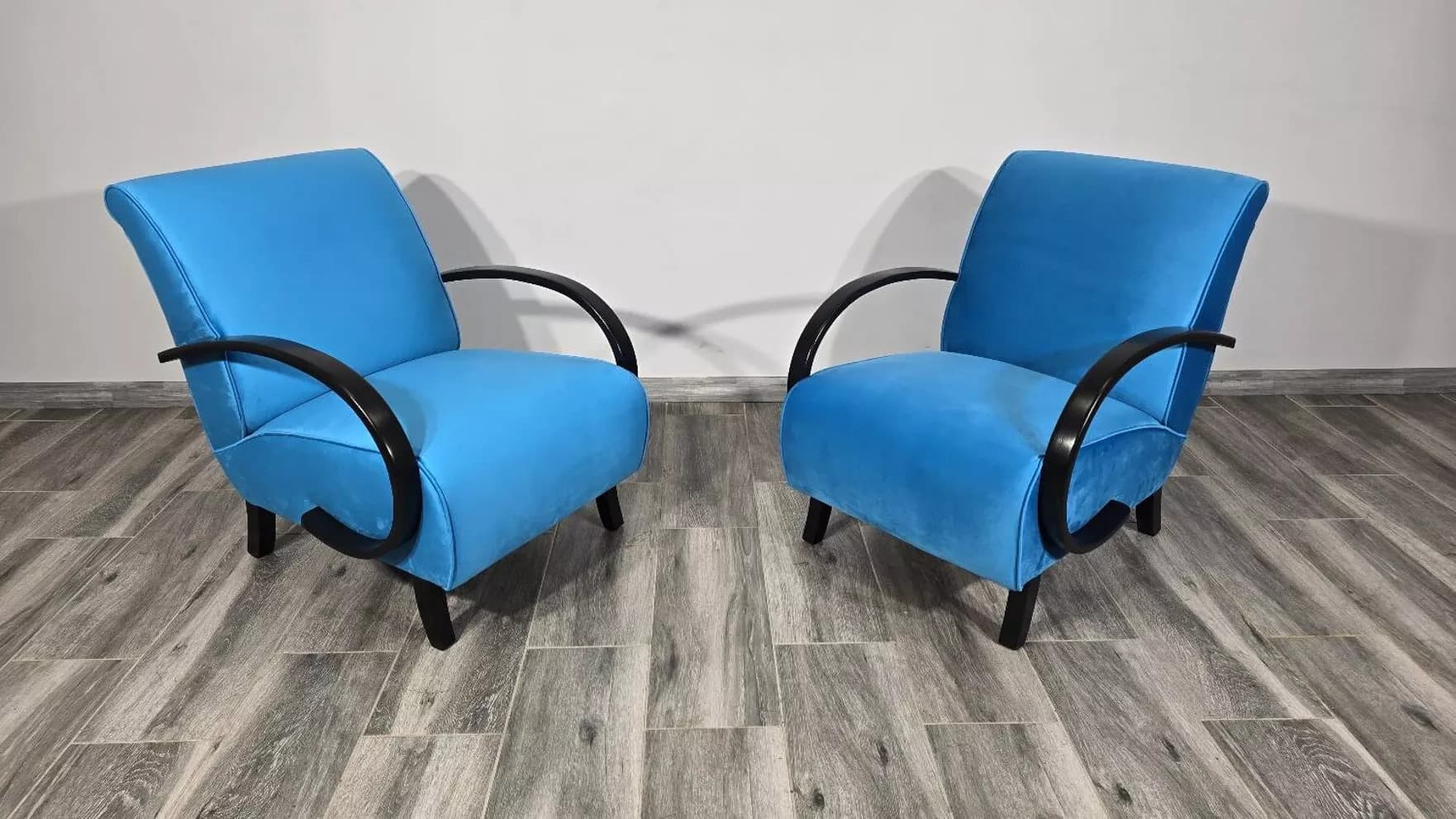 Armchair H 410, blue velvet, by J. Halabala, UP Závody, Czechoslovakia, 1960s. - 763