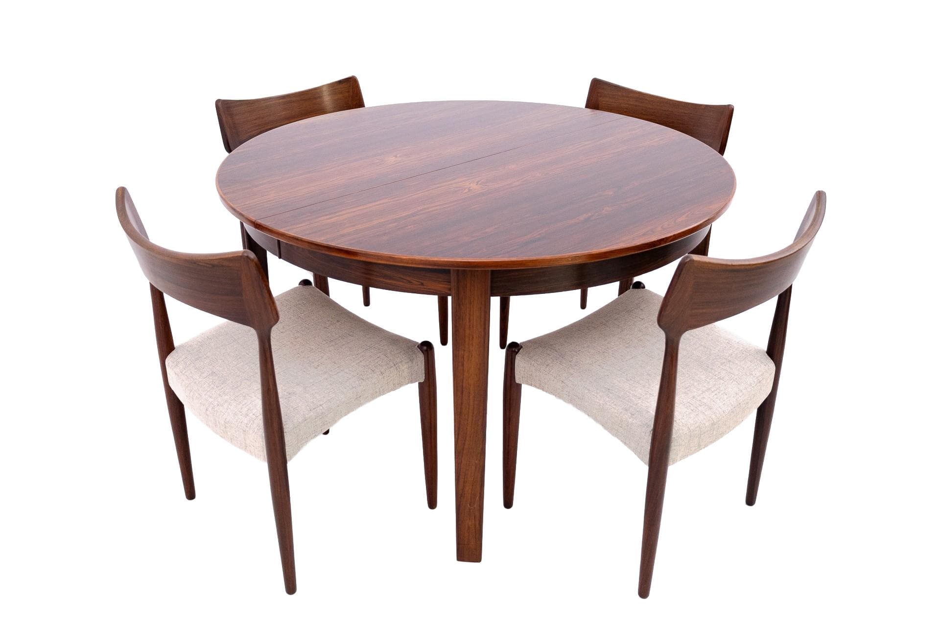 Dark Wooden Round Dining Table with Chairs, by Bernhard Pedersen & Son, Denmark, 1960s