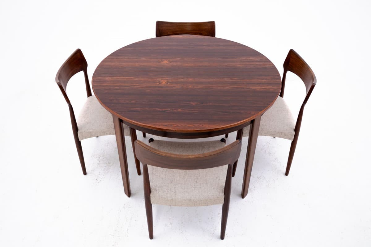 Dark Wooden Round Dining Table with Chairs, by Bernhard Pedersen & Son, Denmark, 1960s - 58177