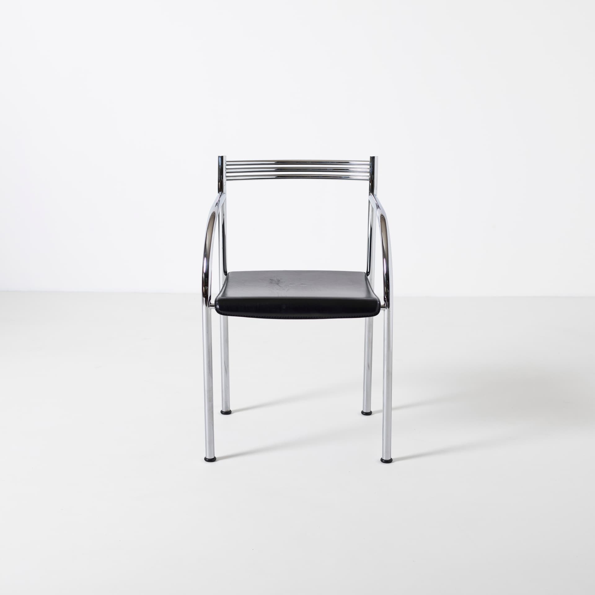 Komplet czterech krzeseł Francesca Spanish, skóra czarna, stal chromowana, proj. P. Starck, Baleri, Włochy, lata 80. - 96124