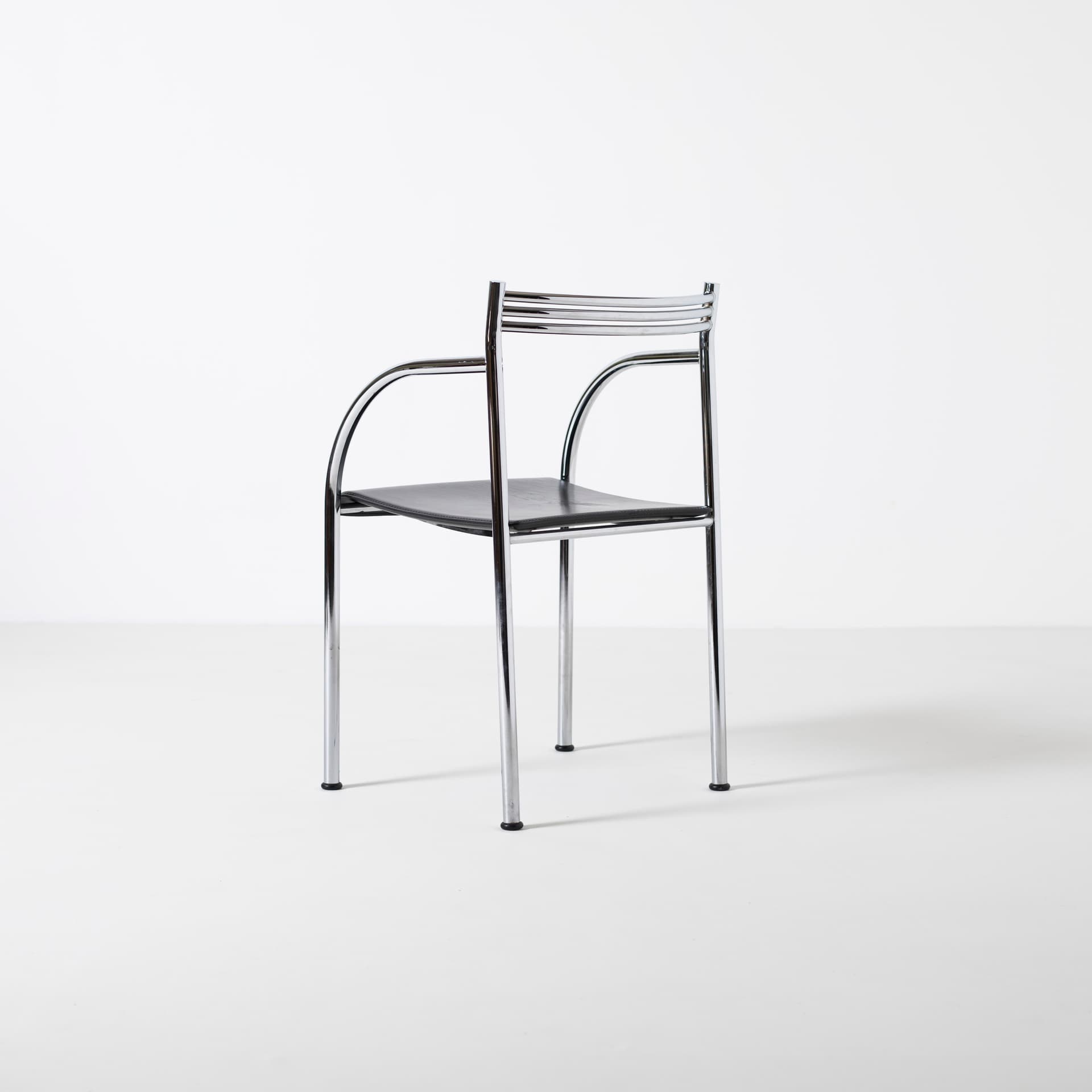 Komplet czterech krzeseł Francesca Spanish, skóra czarna, stal chromowana, proj. P. Starck, Baleri, Włochy, lata 80. - 96127