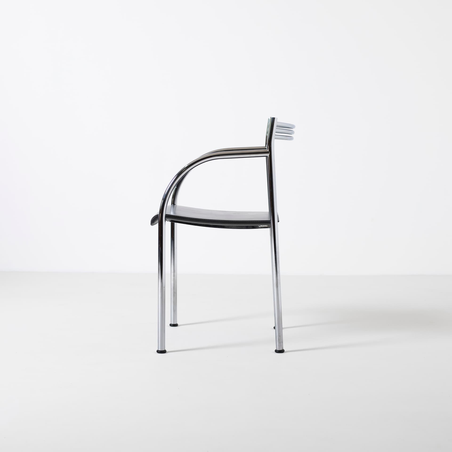 Komplet czterech krzeseł Francesca Spanish, skóra czarna, stal chromowana, proj. P. Starck, Baleri, Włochy, lata 80. - 96126