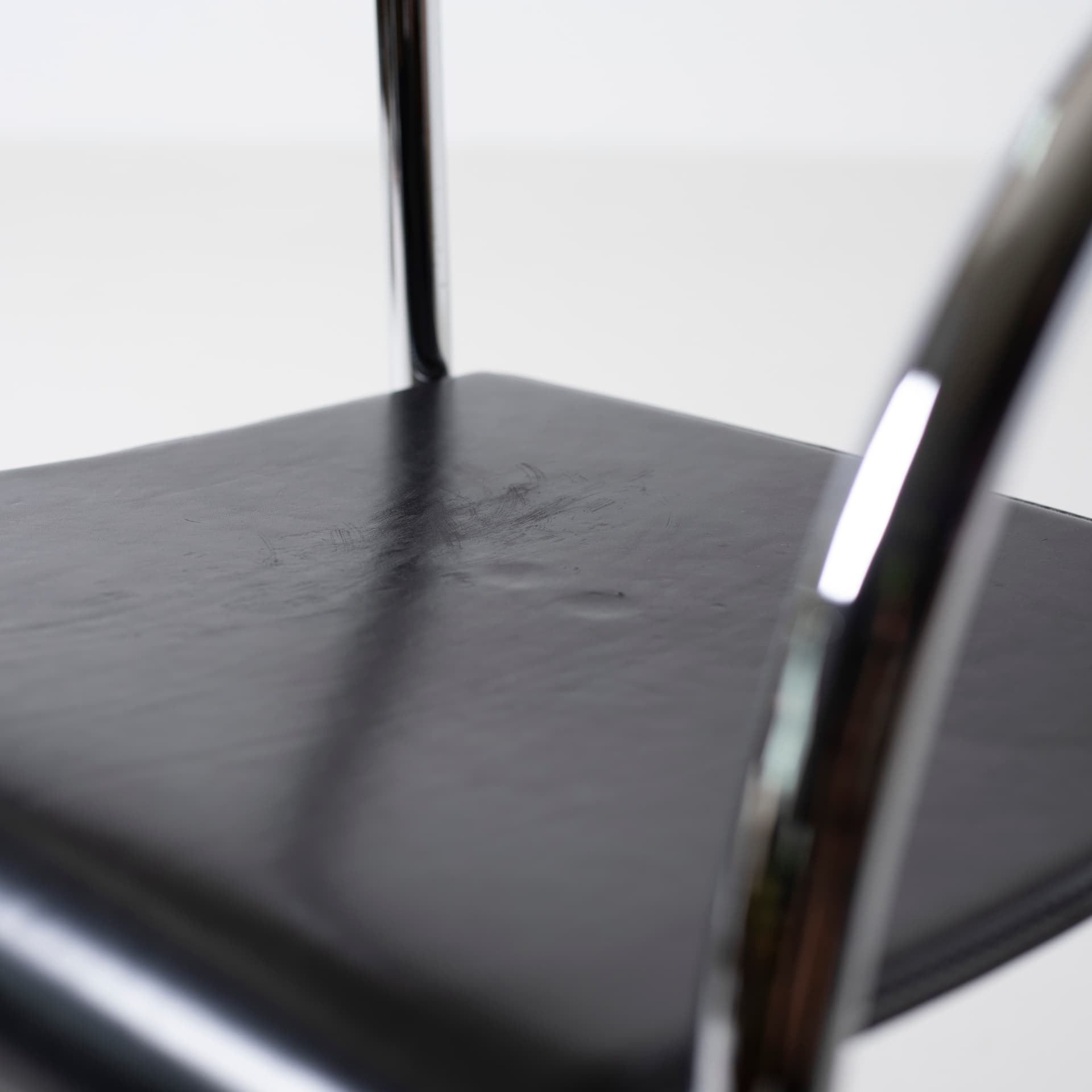 Komplet czterech krzeseł Francesca Spanish, skóra czarna, stal chromowana, proj. P. Starck, Baleri, Włochy, lata 80. - 96131