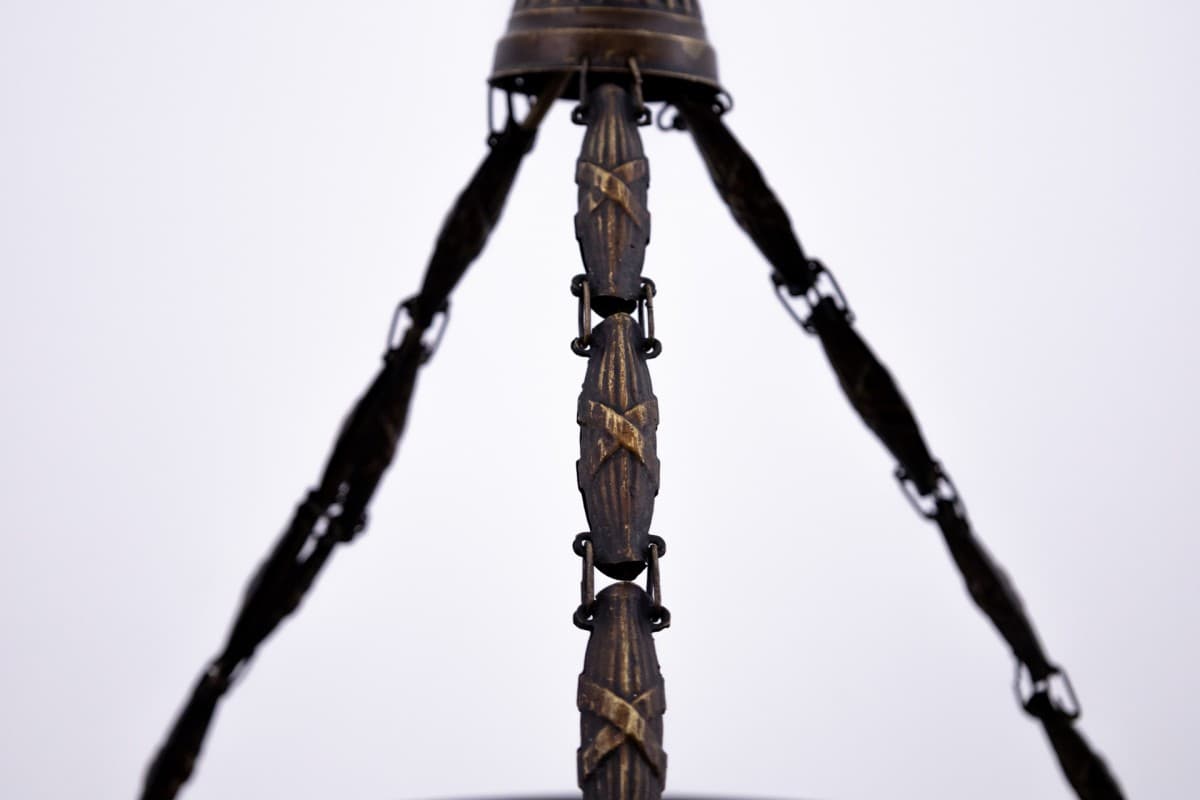 Brązowy żyrandol art déco, Polska, lata 40. - 57806