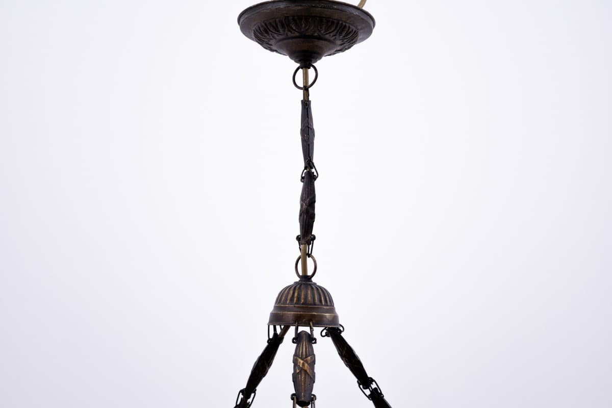 Brązowy żyrandol art déco, Polska, lata 40. - 57805