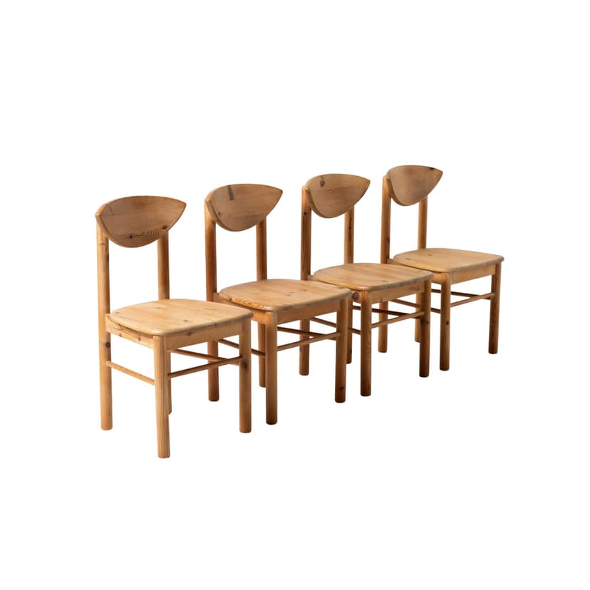 komplet czterech krzeseł jadalnianych, sosna jasnobrązowa, Dania, lata 70.